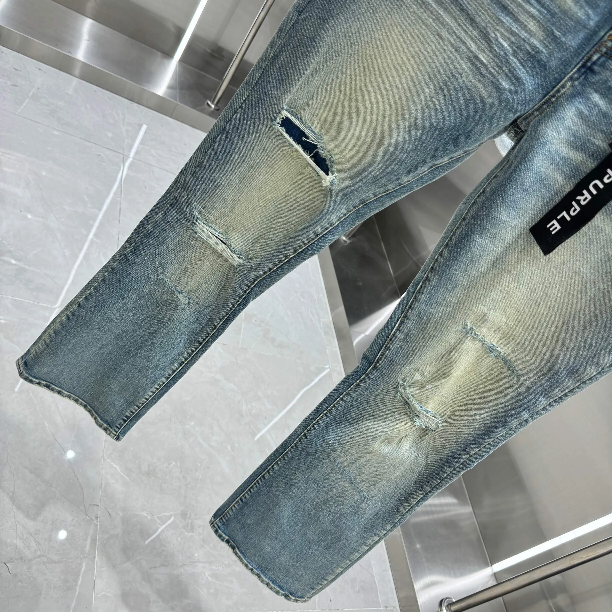🅿️310 Purple Brand ripped craft street style micro-flared stretch jeans Color Blue Size 30 32 34 36 38