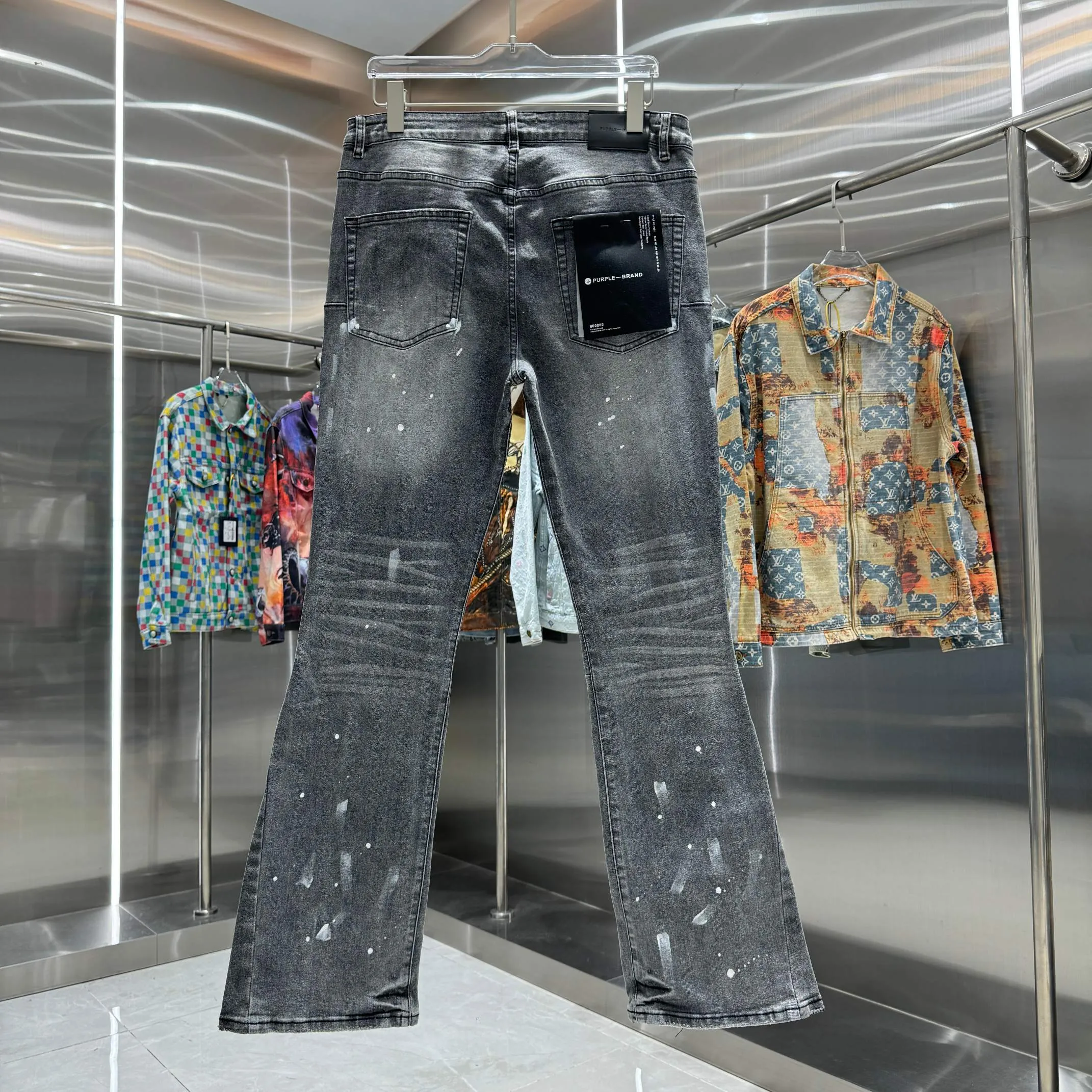 🅿️310 Purple Brand ripped graffiti craft street trend style micro-flared stretch jeans Color Black Size 30 32 34 36 38