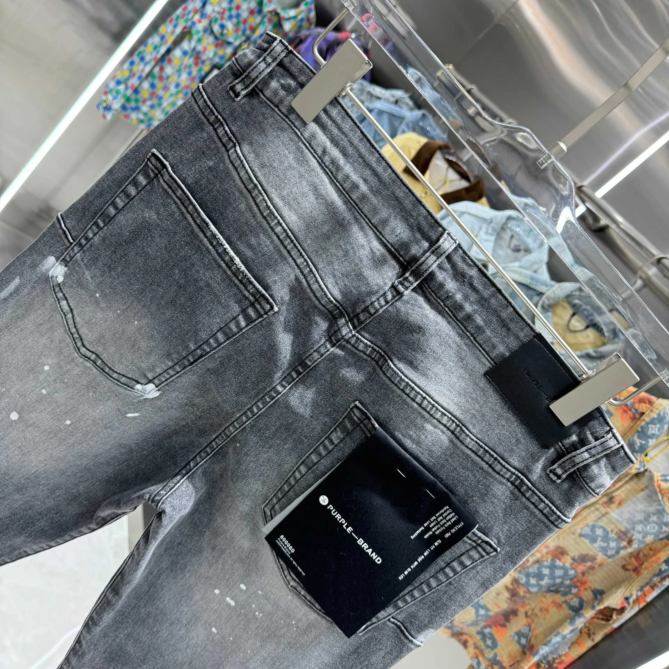 🅿️310 Purple Brand ripped graffiti craft street trend style micro-flared stretch jeans Color Black Size 30 32 34 36 38