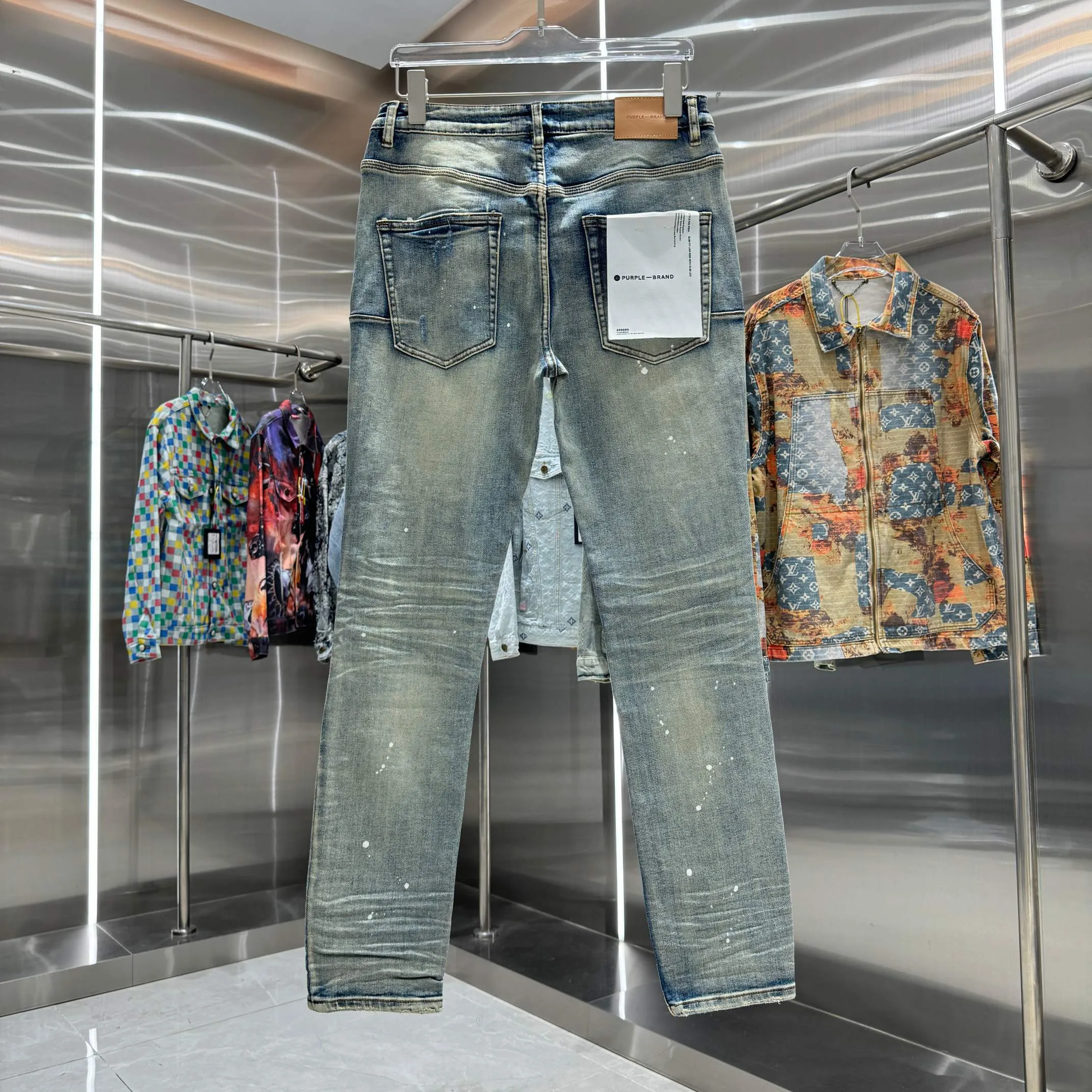 🅿️310 Purple Brand ripped graffiti craft street fashion slim fit stretch jeans color blue code number 30 32 34 36 38