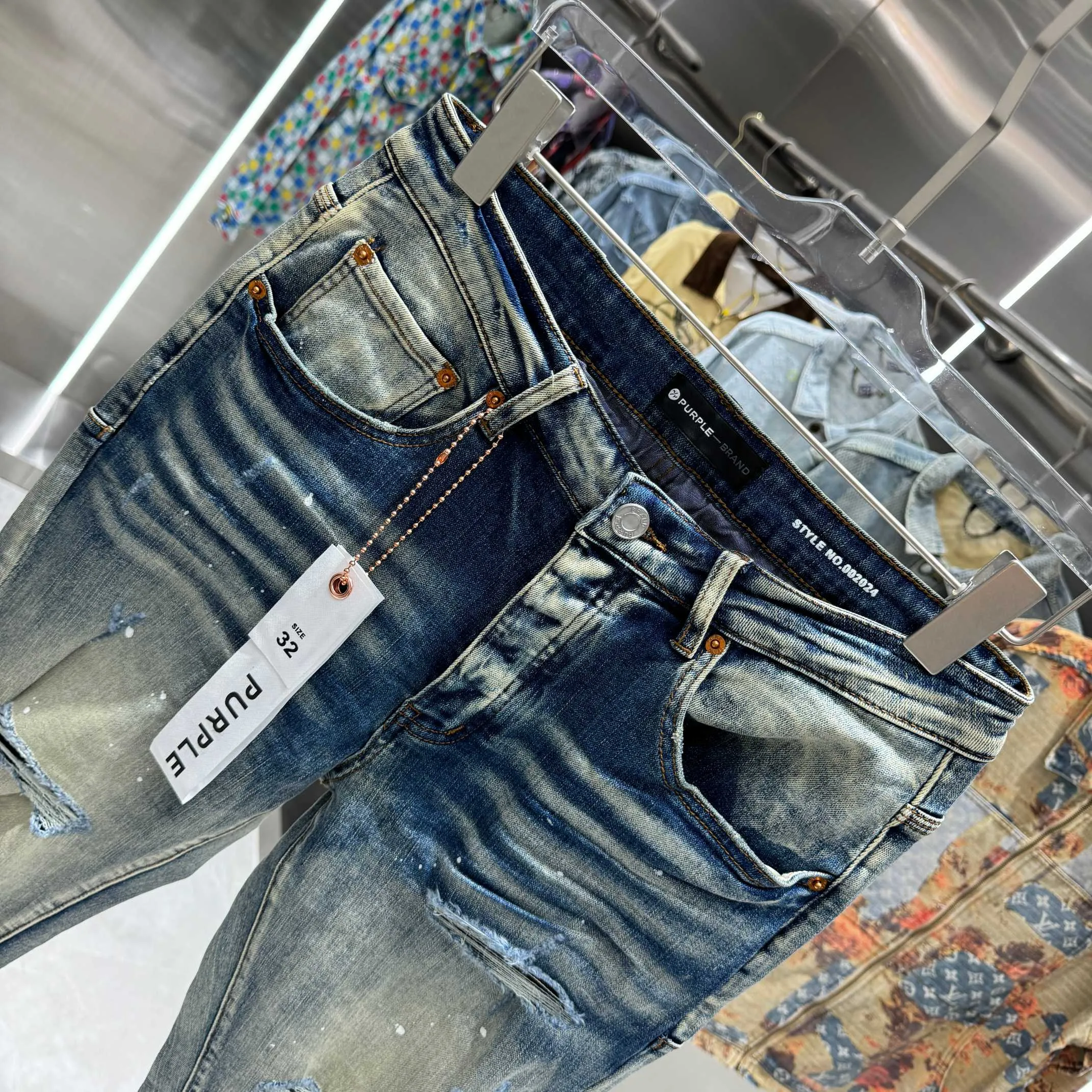 🅿️310 Purple Brand ripped graffiti craft street fashion slim fit stretch jeans color blue code number 30 32 34 36 38