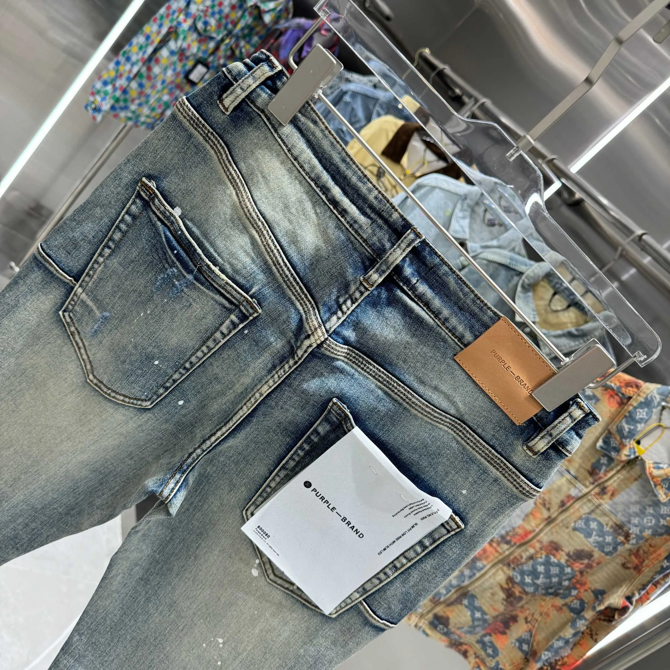🅿️310 Purple Brand ripped graffiti craft street fashion slim fit stretch jeans color blue code number 30 32 34 36 38