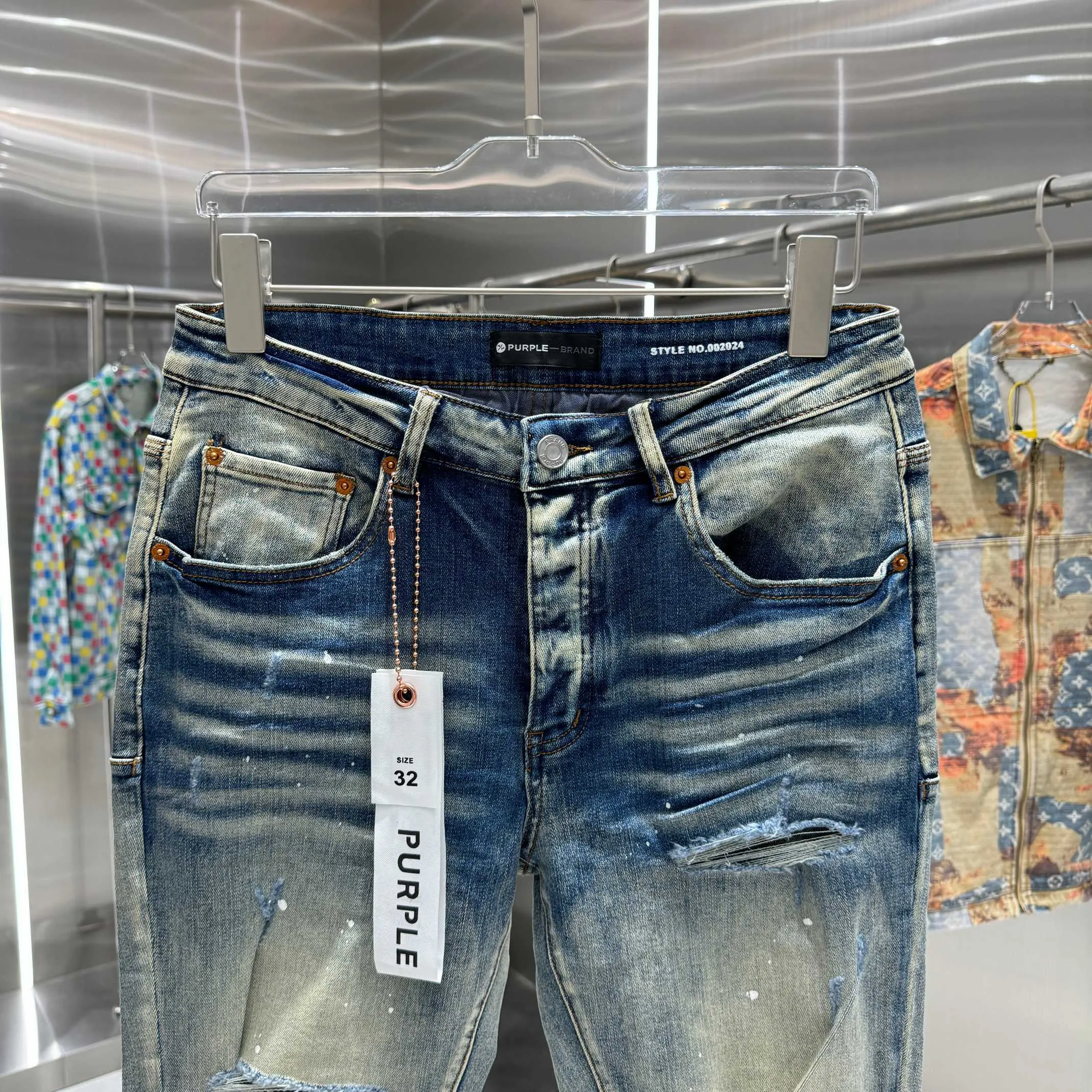 🅿️310 Purple Brand ripped graffiti craft street fashion slim fit stretch jeans color blue code number 30 32 34 36 38