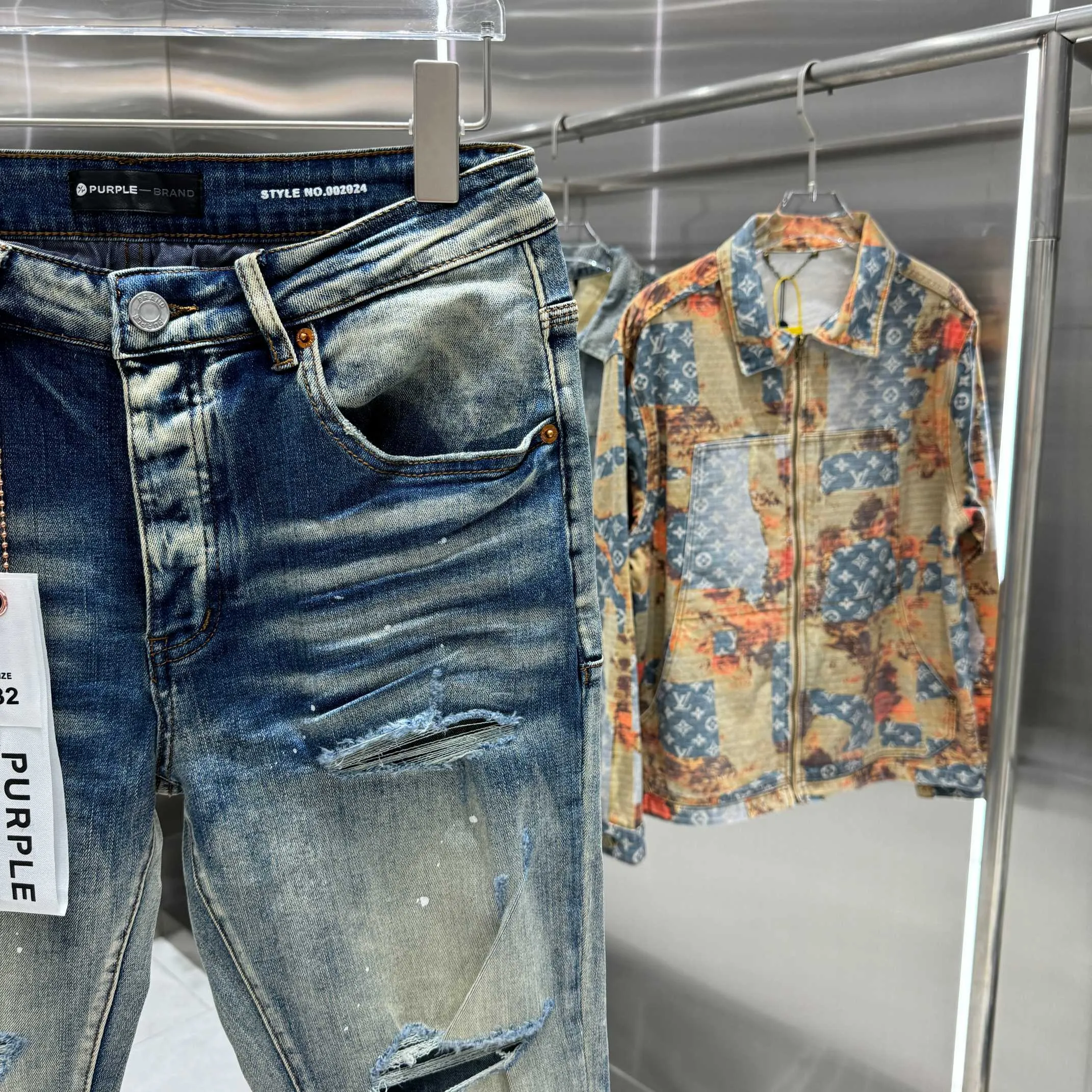🅿️310 Purple Brand ripped graffiti craft street fashion slim fit stretch jeans color blue code number 30 32 34 36 38