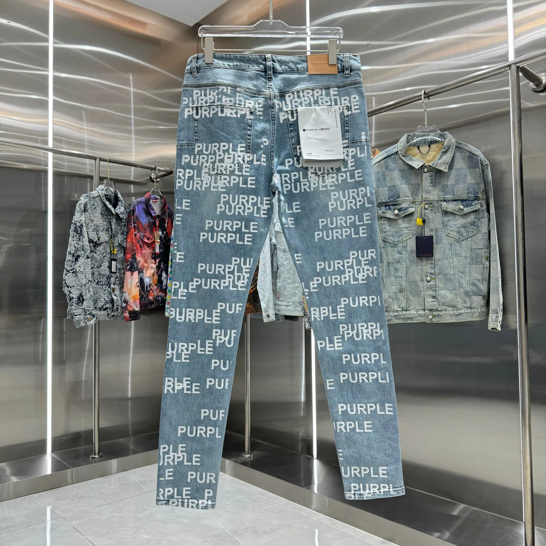 🅿️310 Purple Brand full-print letter craft street fashion slim fit stretch jeans color blue code number 30 32 34 36 38