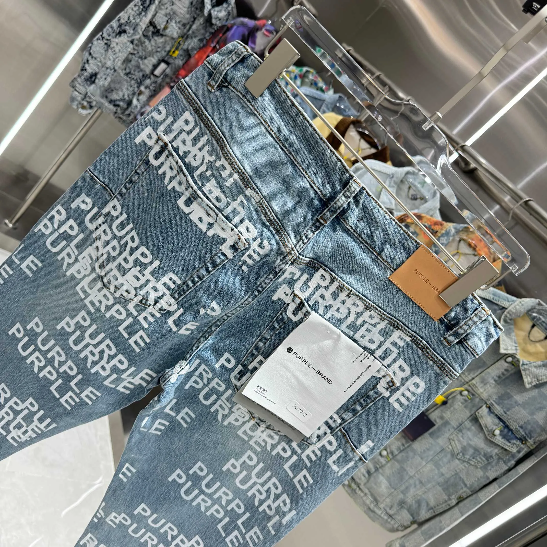 🅿️310 Purple Brand full-print letter craft street fashion slim fit stretch jeans color blue code number 30 32 34 36 38
