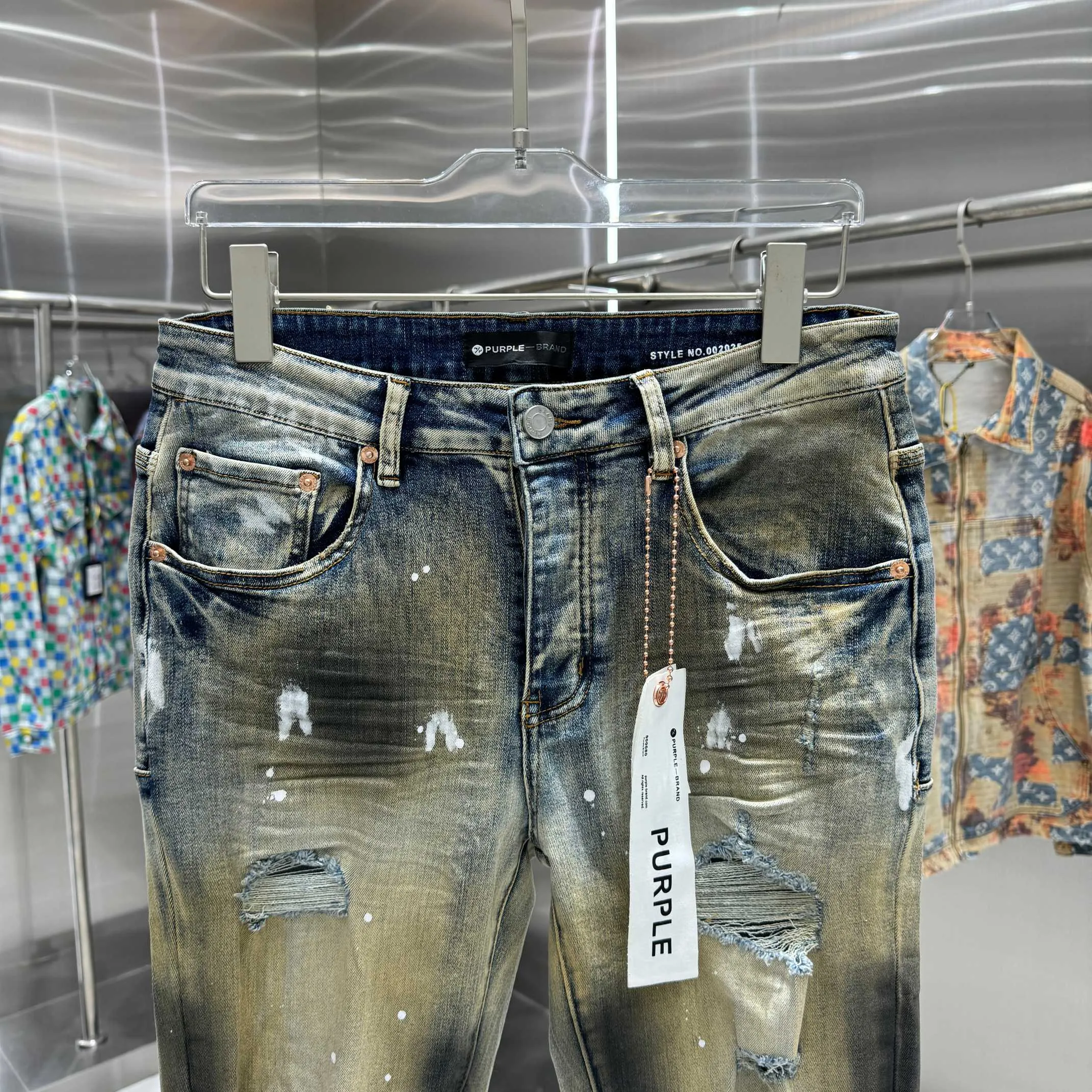 🅿️310 Purple Brand washed hole graffiti craft street fashion slim fit stretch jeans color picture color code number 30 32 34 36 38