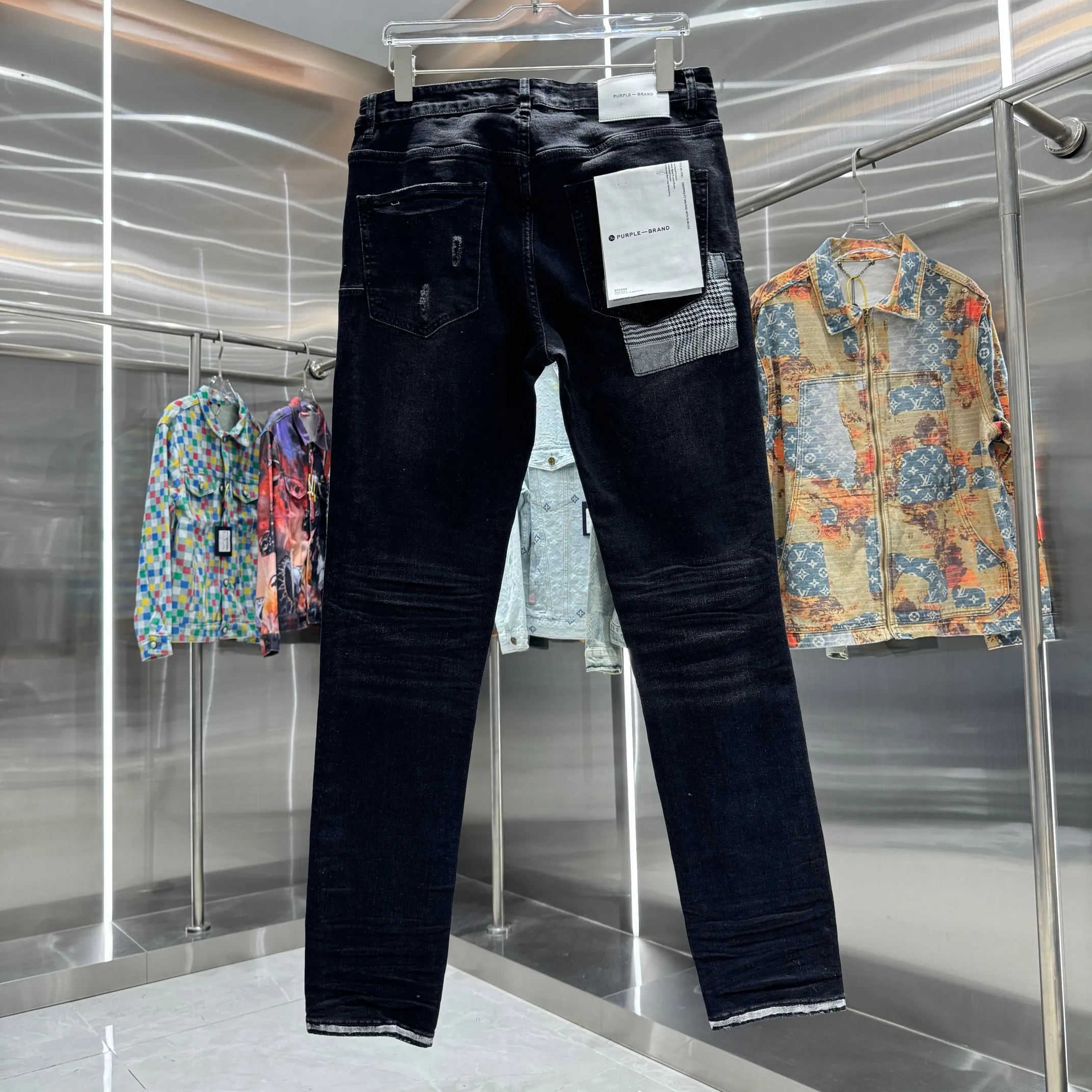 🅿️310 Purple Brand patched hole frayed street fashion slim fit stretch jeans color black code number 30 32 34 36 38