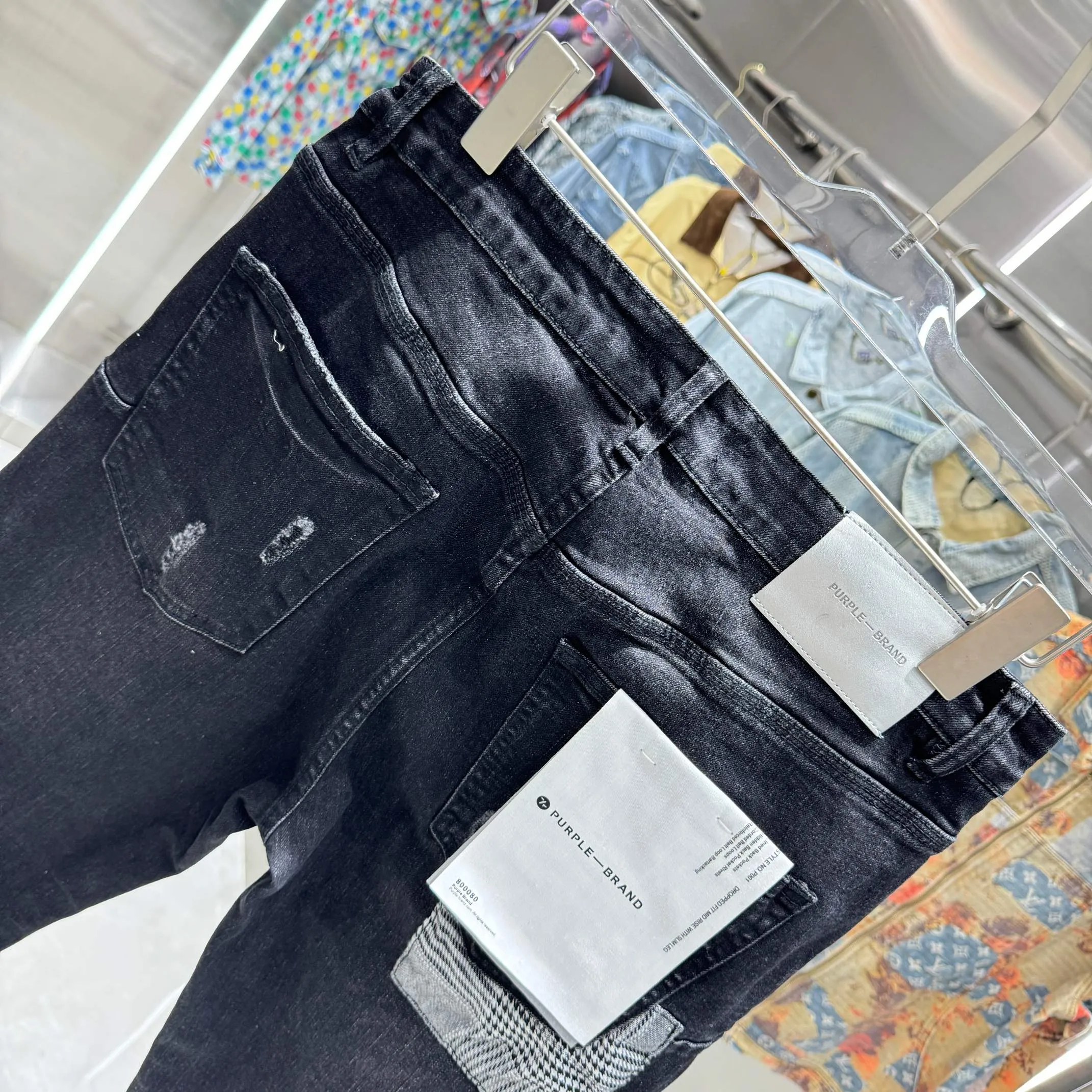 🅿️310 Purple Brand patched hole frayed street fashion slim fit stretch jeans color black code number 30 32 34 36 38