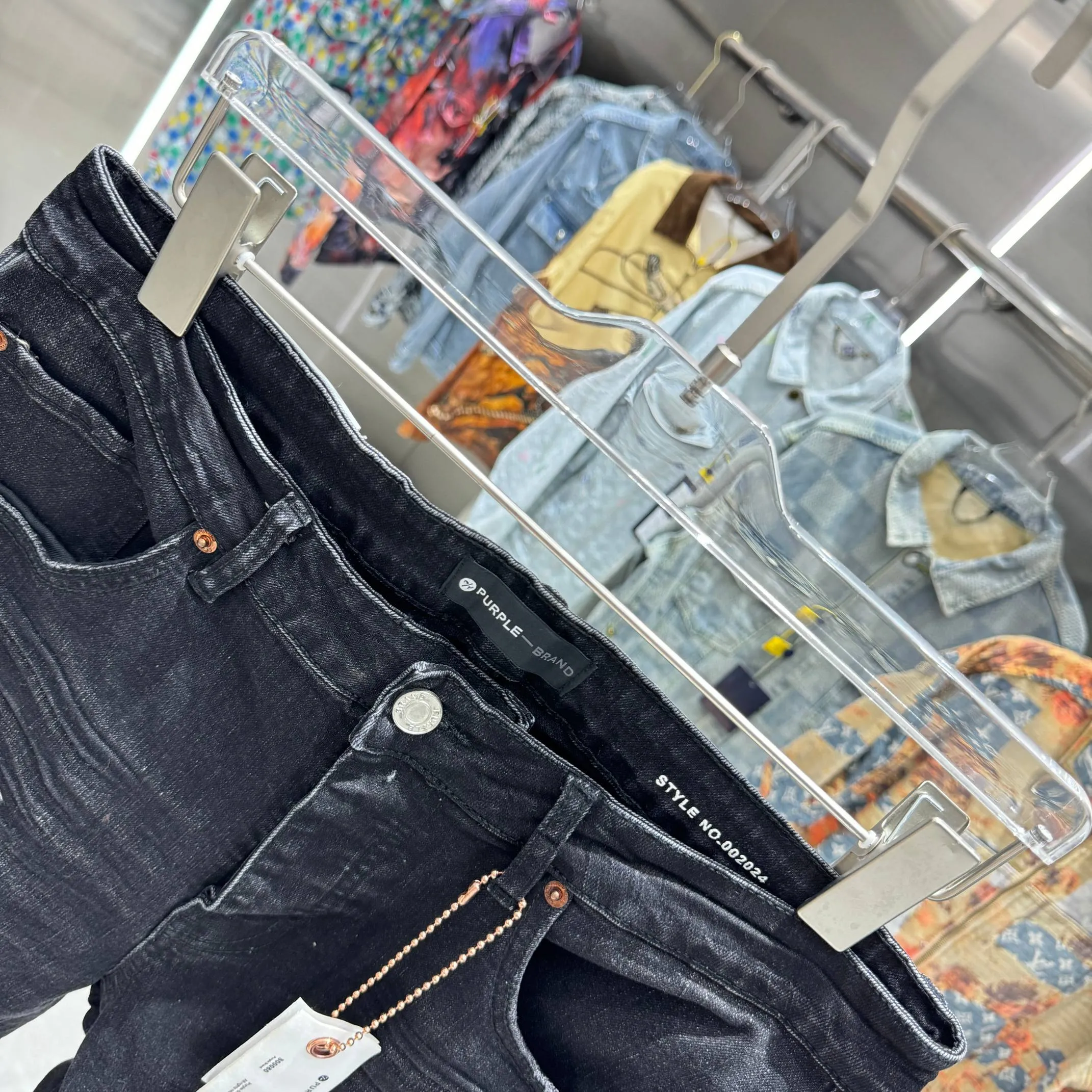 🅿️310 Purple Brand patched hole frayed street fashion slim fit stretch jeans color black code number 30 32 34 36 38