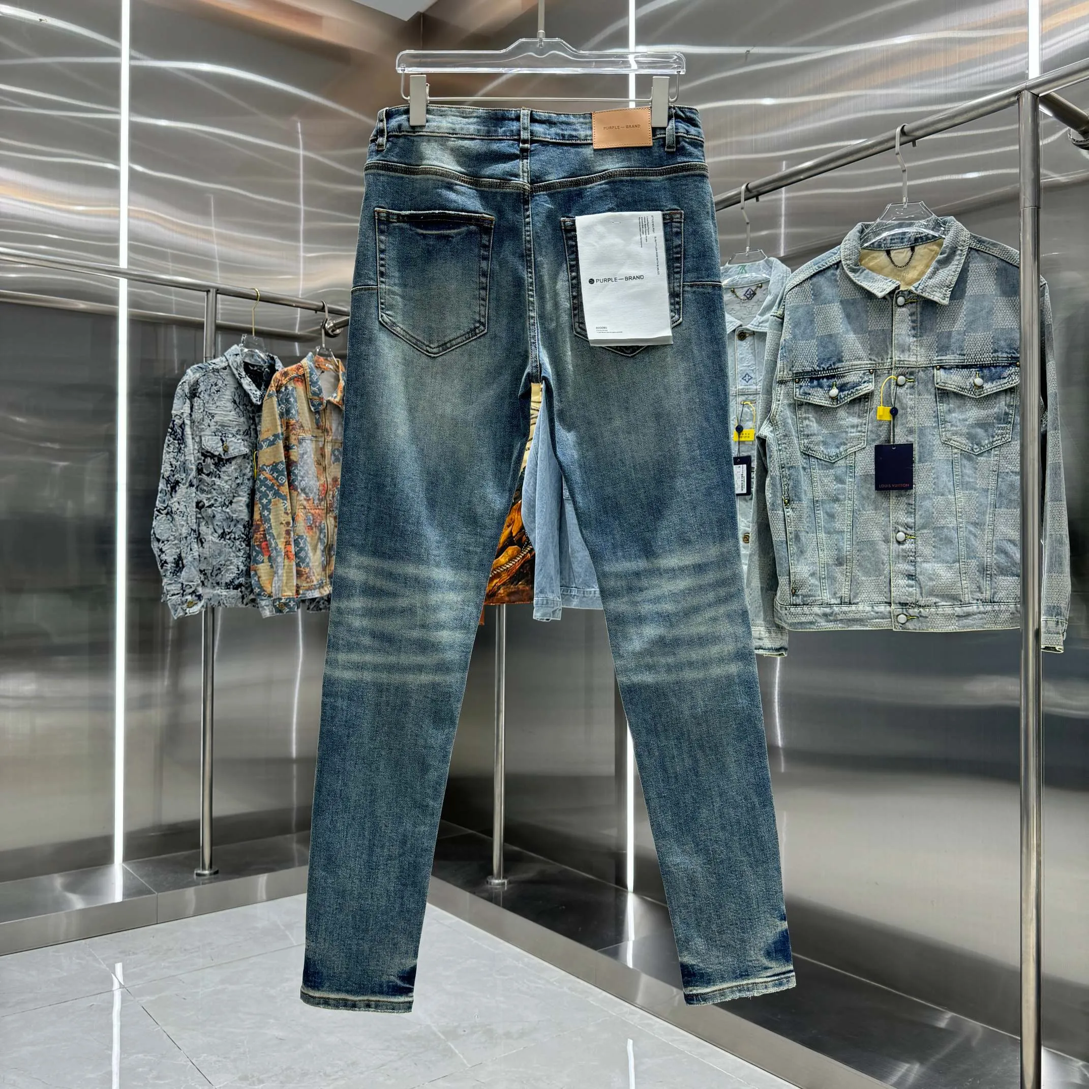 🅿️310 Purple Brand ripped embroidery factory street fashion slim fit stretch jeans color blue code number 30 32 34 36 38
