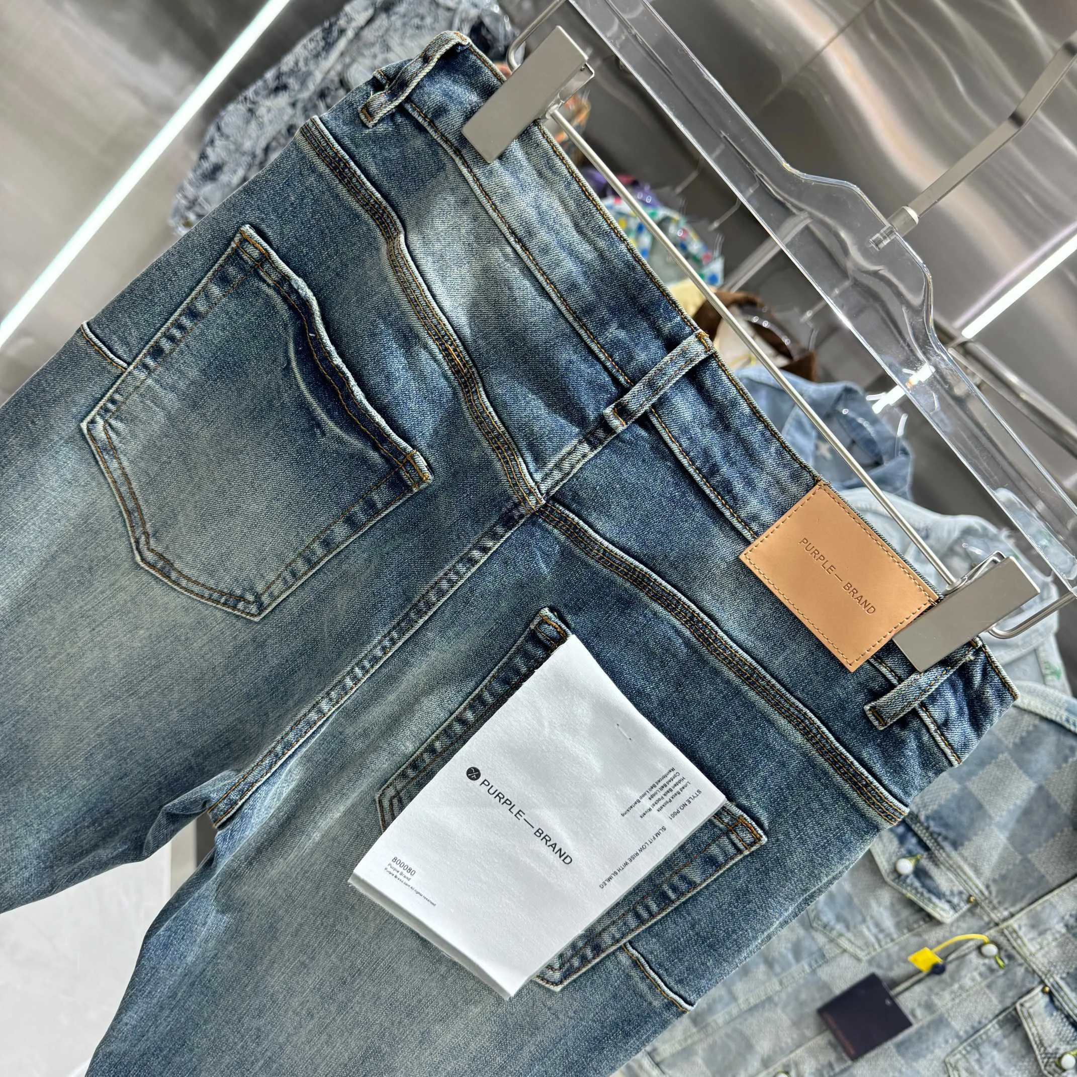 🅿️310 Purple Brand ripped embroidery factory street fashion slim fit stretch jeans color blue code number 30 32 34 36 38