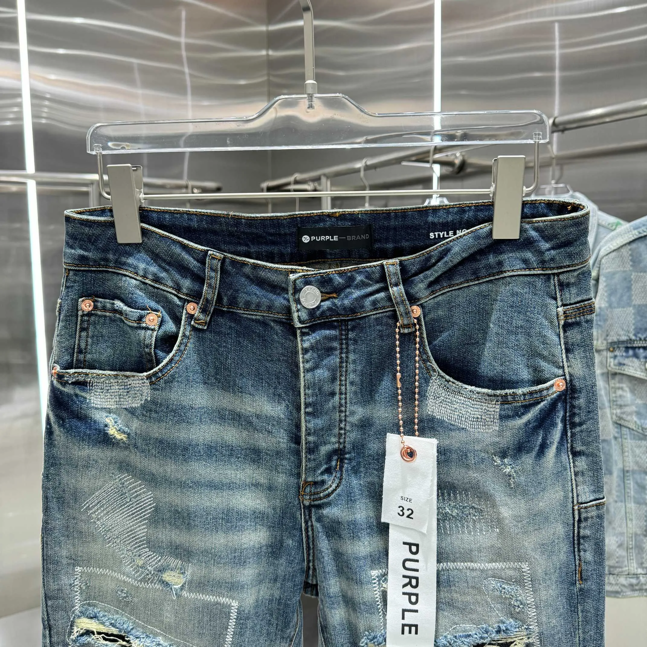 🅿️310 Purple Brand ripped embroidery factory street fashion slim fit stretch jeans color blue code number 30 32 34 36 38