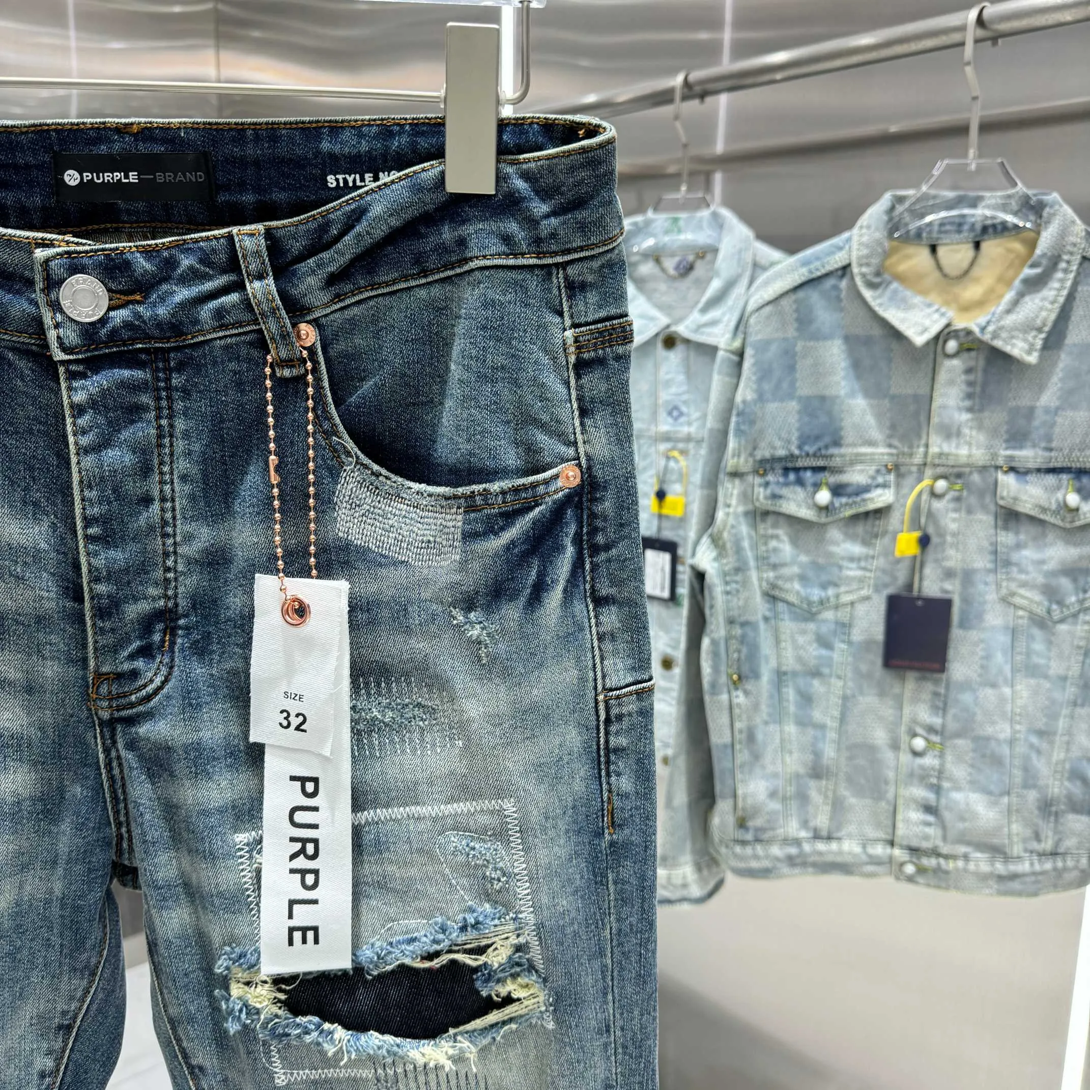 🅿️310 Purple Brand ripped embroidery factory street fashion slim fit stretch jeans color blue code number 30 32 34 36 38