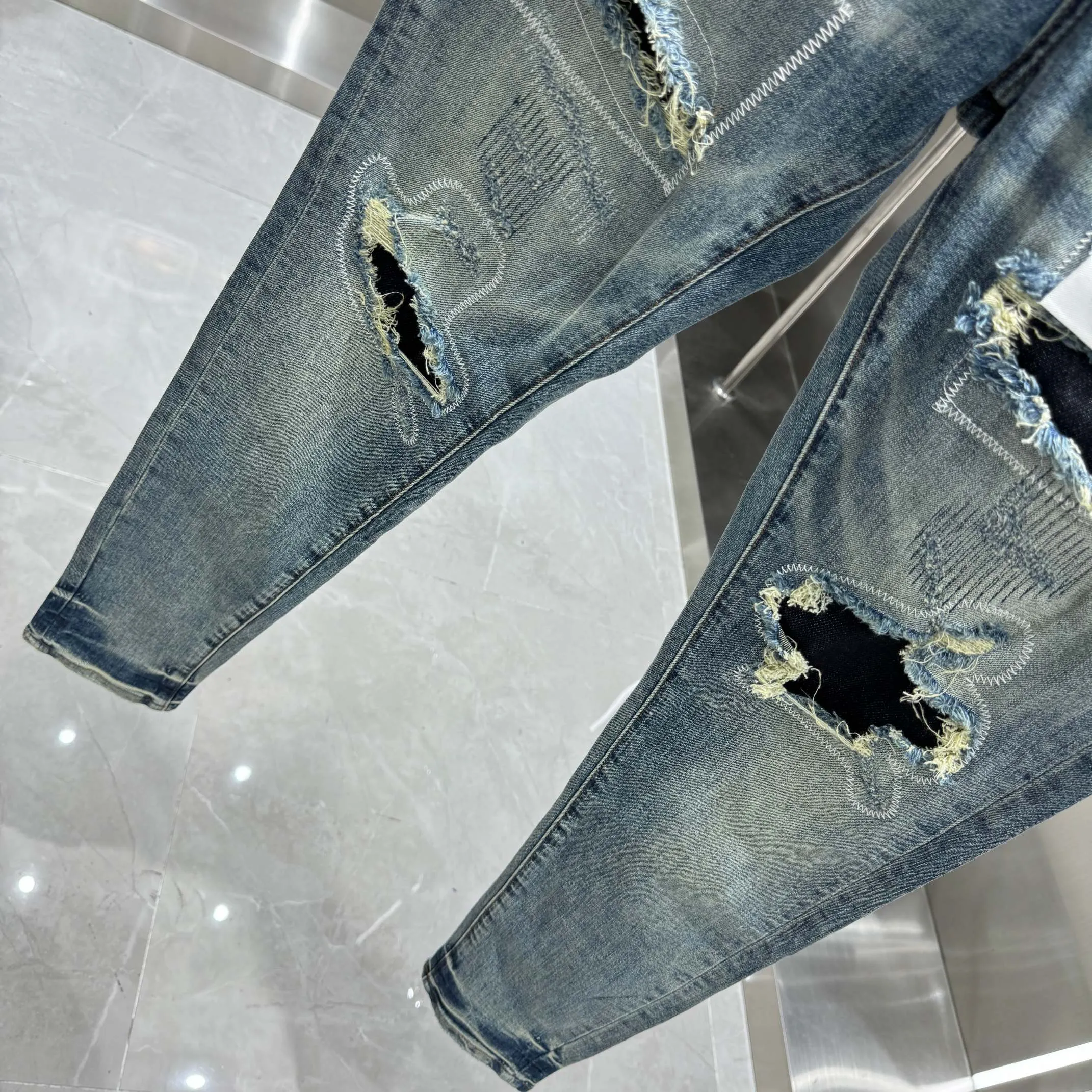🅿️310 Purple Brand ripped embroidery factory street fashion slim fit stretch jeans color blue code number 30 32 34 36 38