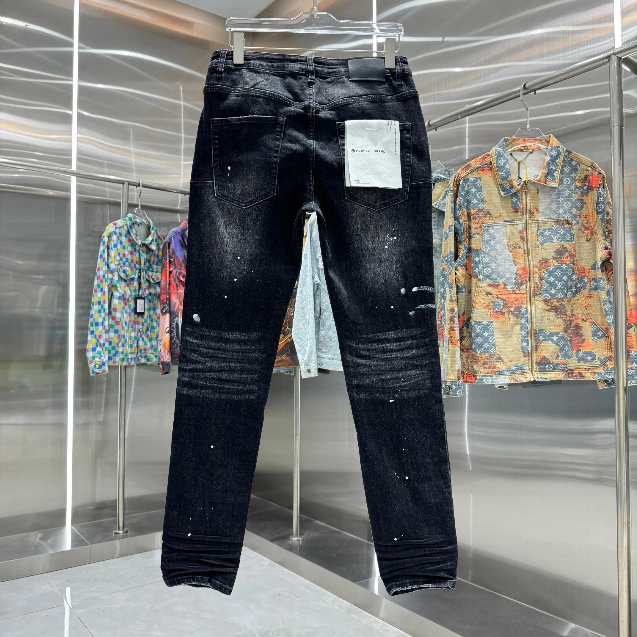 🅿️310 Purple Brand Graffiti Craft Street Trend Slim Fit Small Foot Stretch Jeans Color Black Size 30 32 34 36 38