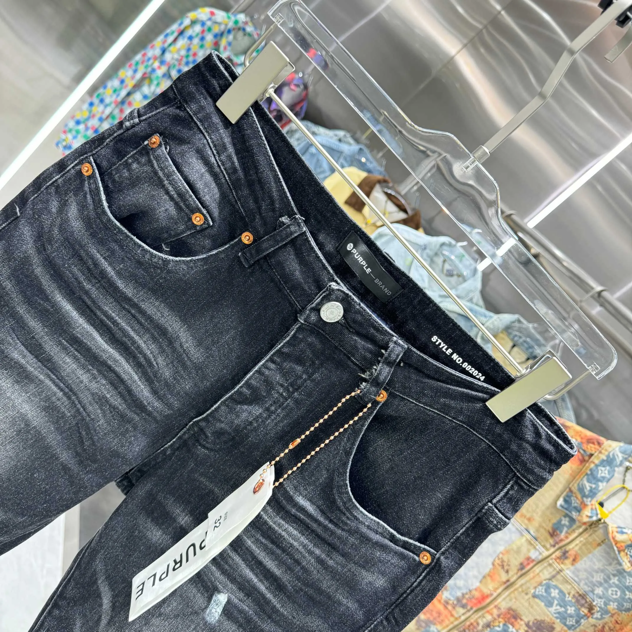 🅿️310 Purple Brand Graffiti Craft Street Trend Slim Fit Small Foot Stretch Jeans Color Black Size 30 32 34 36 38
