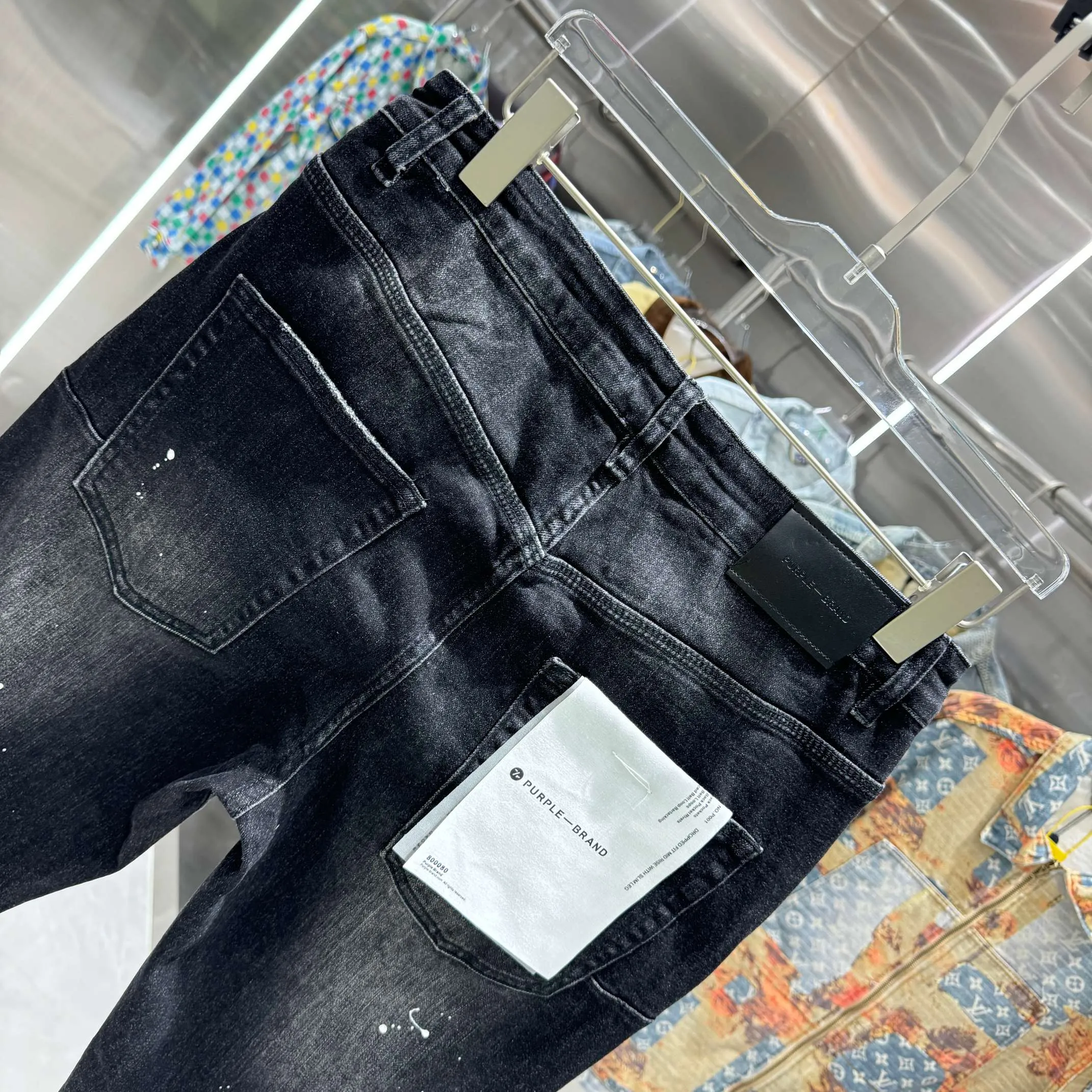 🅿️310 Purple Brand Graffiti Craft Street Trend Slim Fit Small Foot Stretch Jeans Color Black Size 30 32 34 36 38