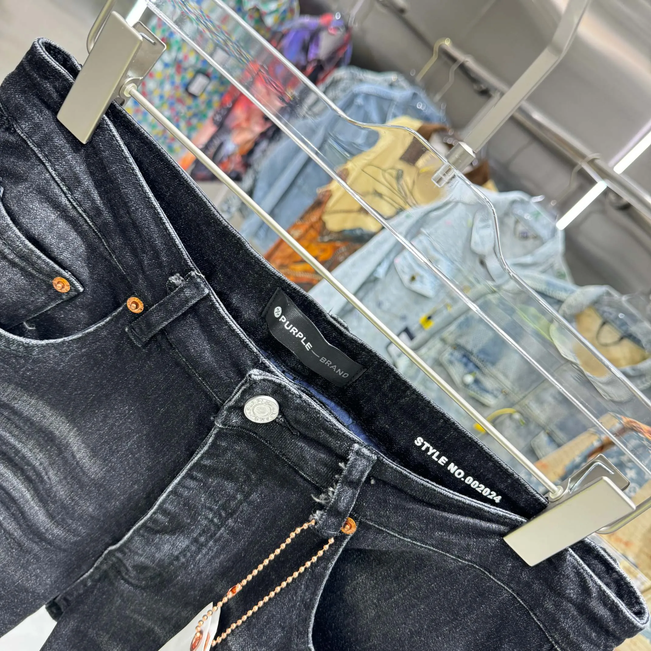 🅿️310 Purple Brand Graffiti Craft Street Trend Slim Fit Small Foot Stretch Jeans Color Black Size 30 32 34 36 38