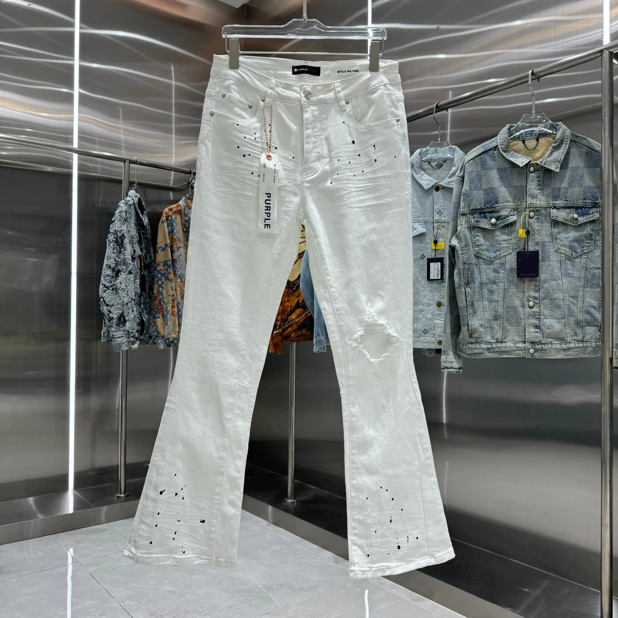🅿️310 Purple Brand graffiti ripped street style micro-flared stretch jeans Color White Size 30 32 34 36 38