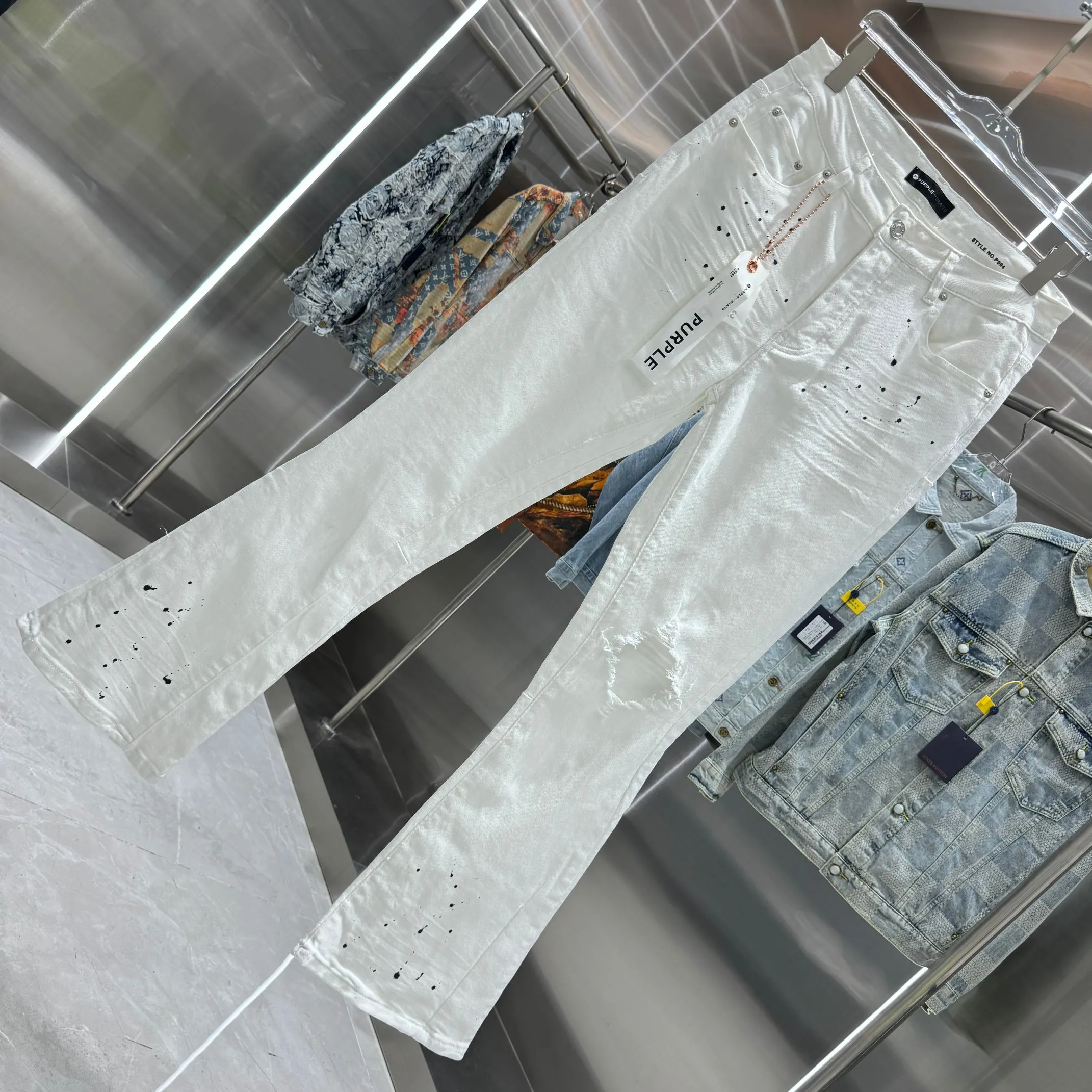 🅿️310 Purple Brand graffiti ripped street style micro-flared stretch jeans Color White Size 30 32 34 36 38
