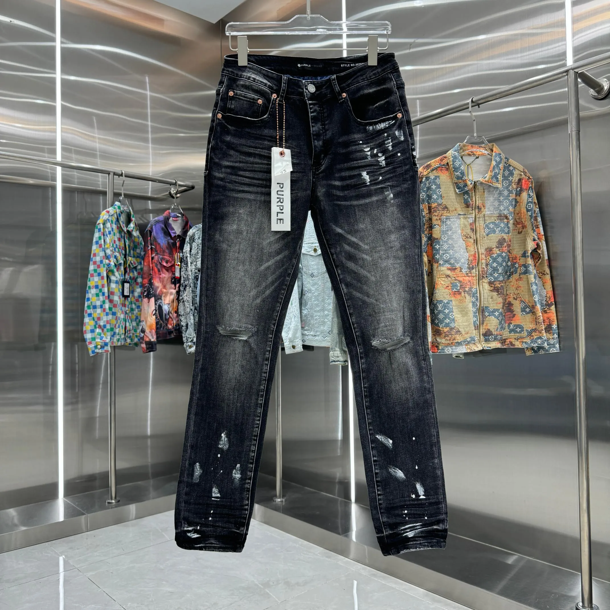 🅿️310 Purple Brand ripped graffiti craft street fashion slim fit stretch jeans Color Black Size 30 32 34 36 38
