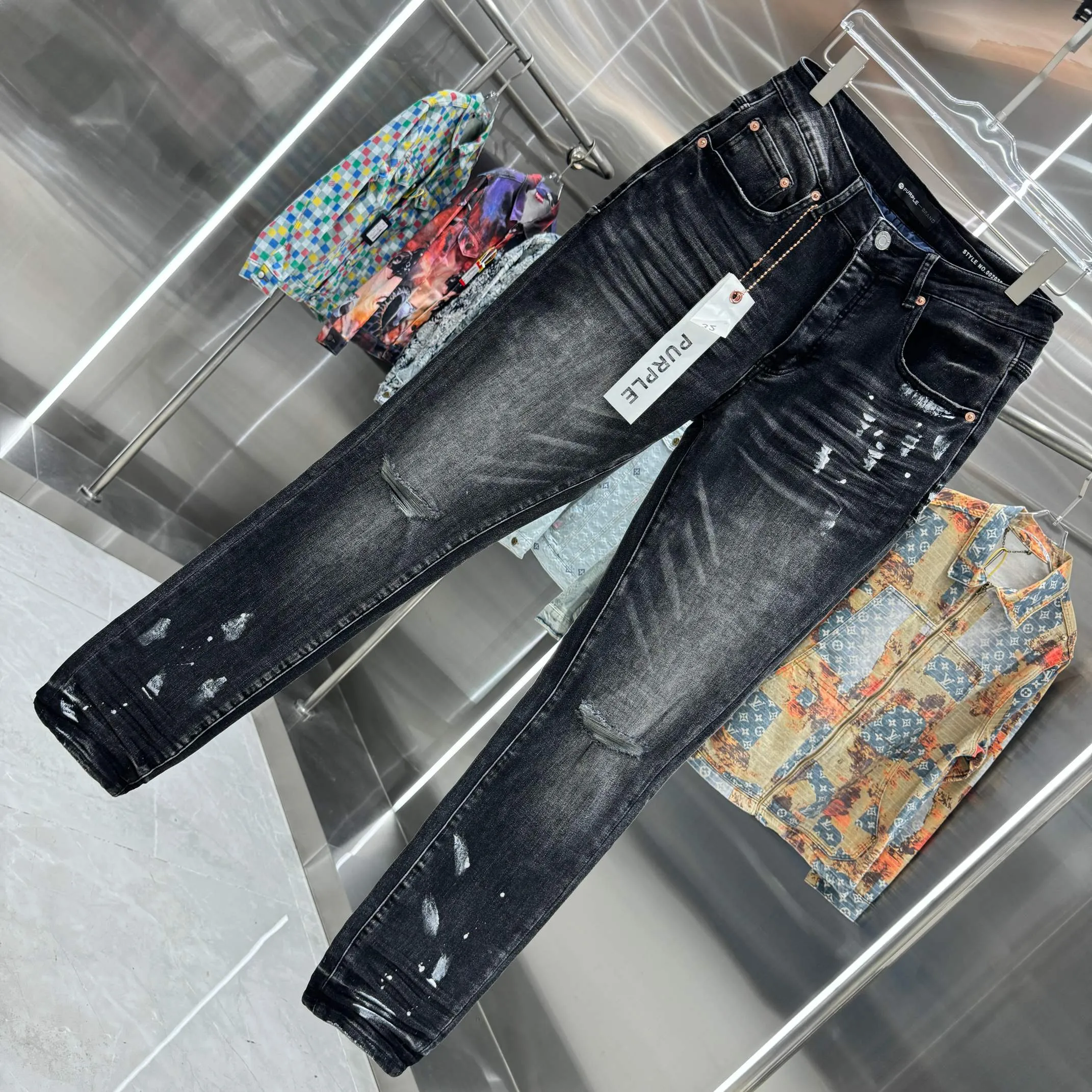 🅿️310 Purple Brand ripped graffiti craft street fashion slim fit stretch jeans Color Black Size 30 32 34 36 38