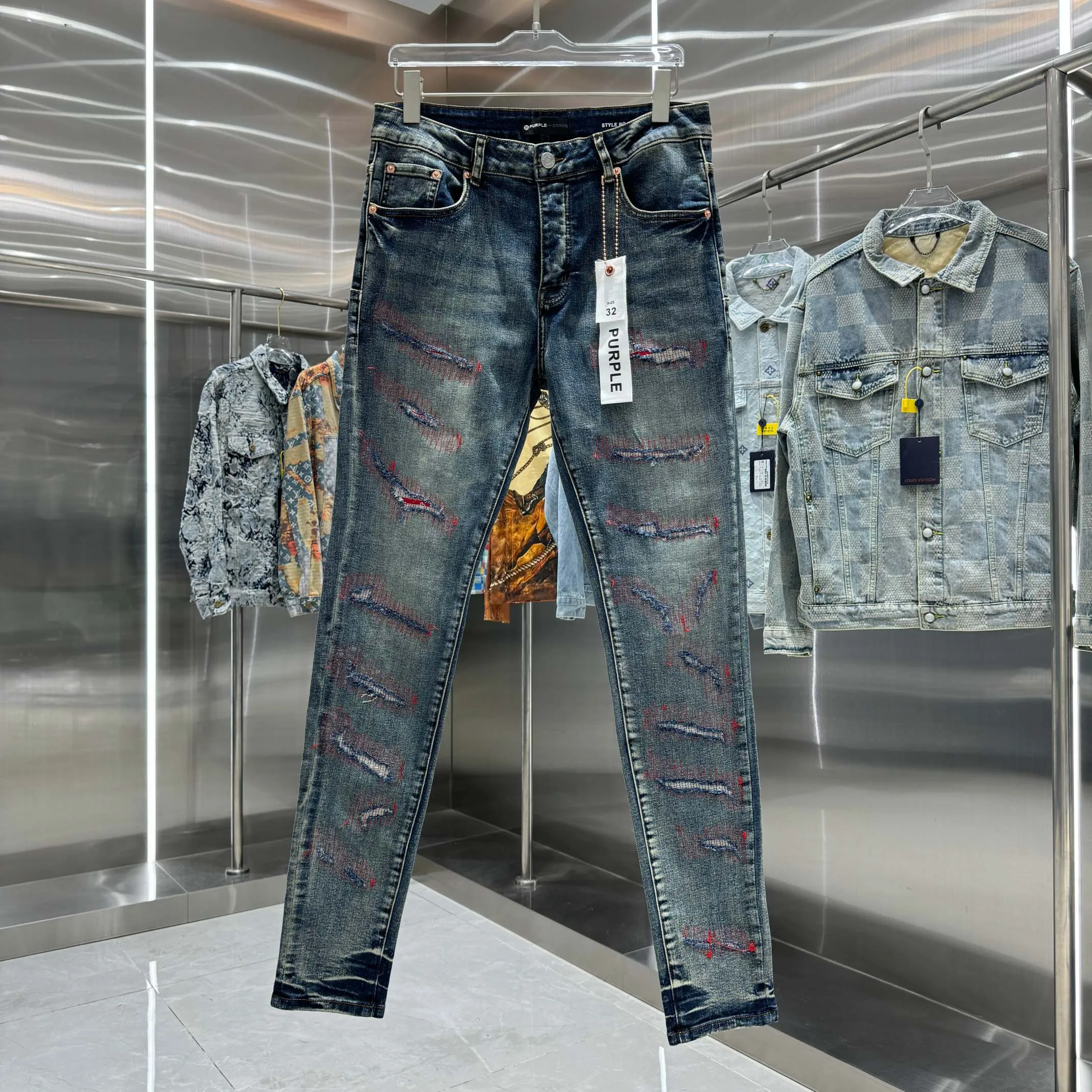 🅿️310 Purple Brand ripped craft street fashion slim fit stretch jeans color blue code number 30 32 34 36 38