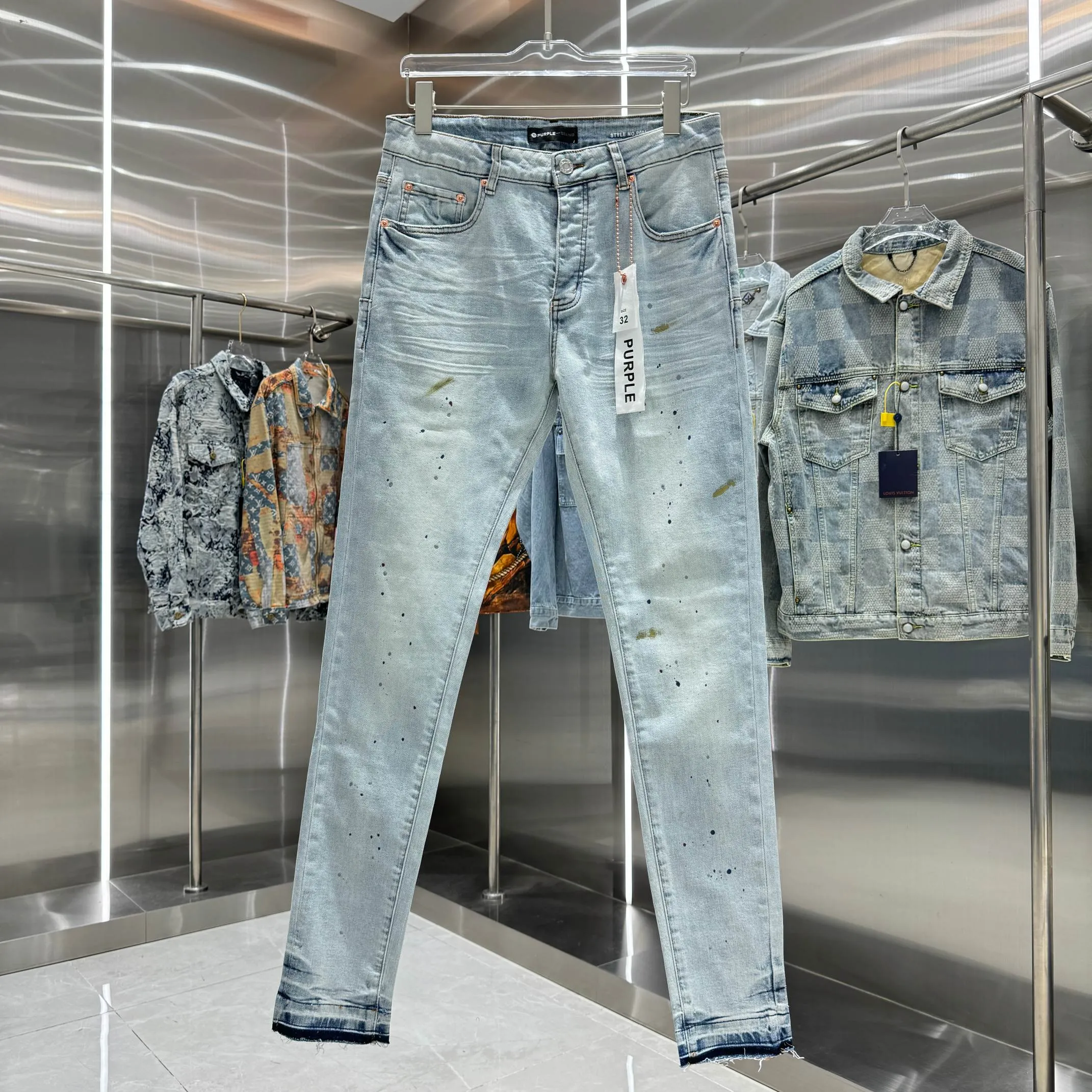🅿️310 Purple Brand graffiti street trend slim fit stretch jeans color light blue size 30 32 34 36 38
