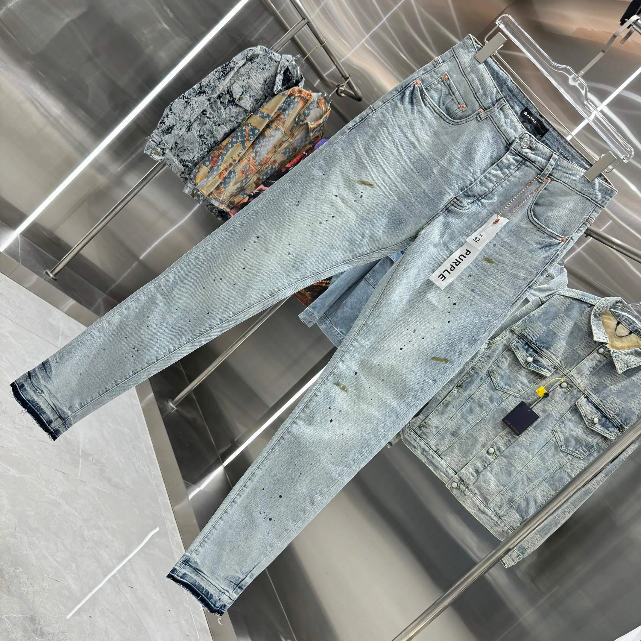 🅿️310 Purple Brand graffiti street trend slim fit stretch jeans color light blue size 30 32 34 36 38