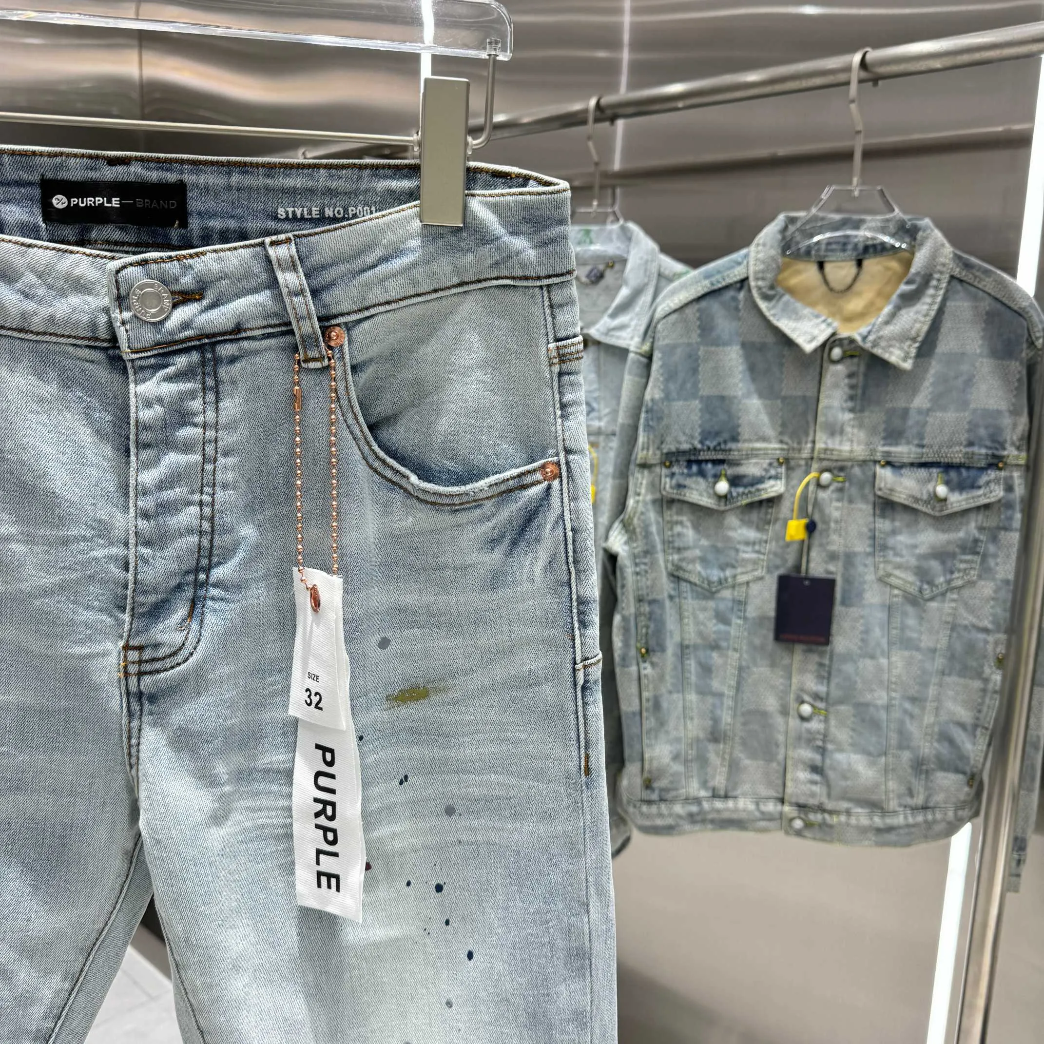 🅿️310 Purple Brand graffiti street trend slim fit stretch jeans color light blue size 30 32 34 36 38
