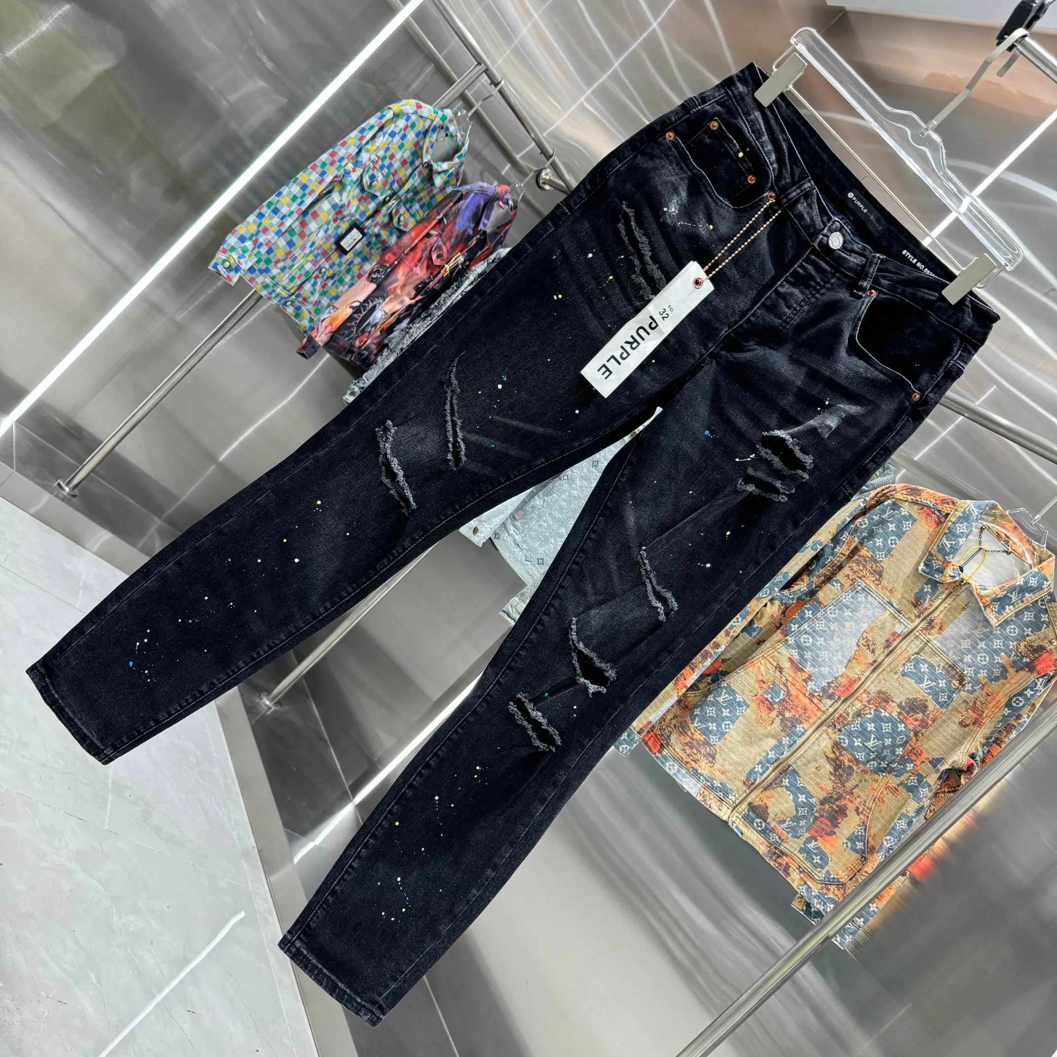 🅿️310 Purple Brand ripped graffiti craft street fashion slim fit stretch jeans Color Black Size 30 32 34 36 38