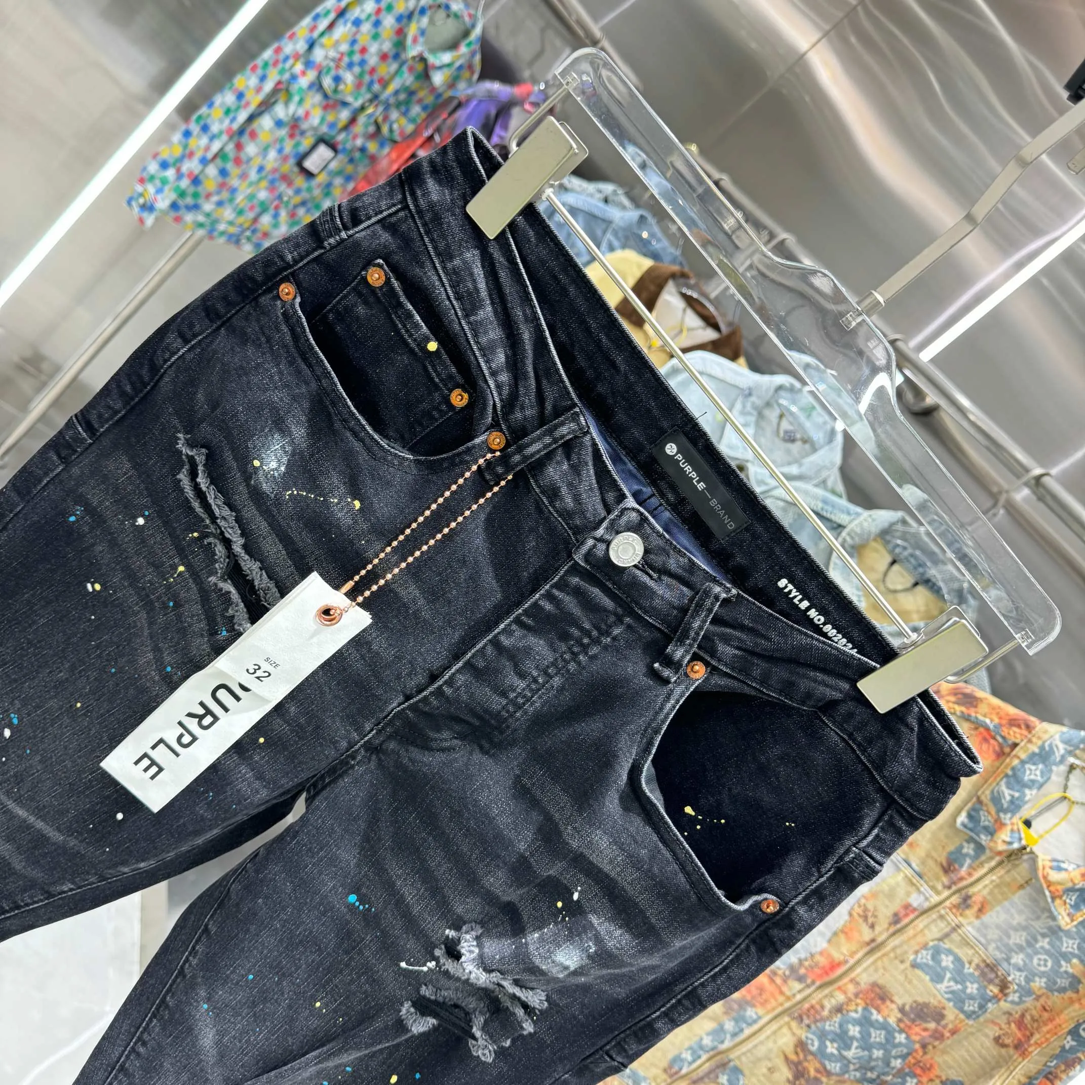 🅿️310 Purple Brand ripped graffiti craft street fashion slim fit stretch jeans Color Black Size 30 32 34 36 38