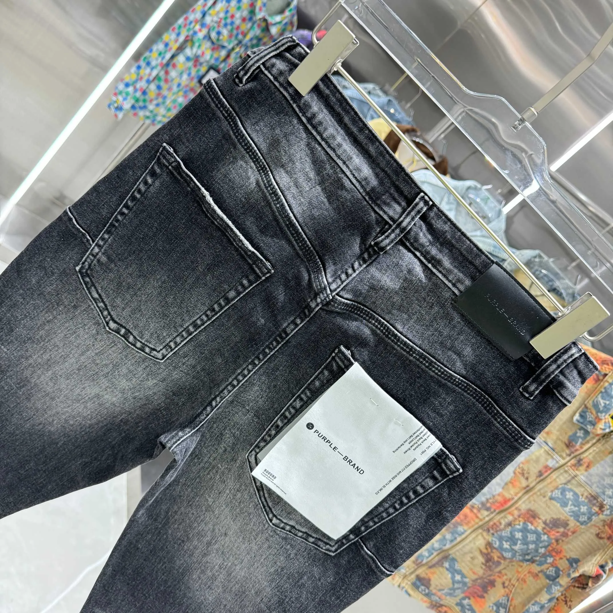 🅿️310 Purple Brand ripped side rivets on both sides street fashion slim fit stretch jeans Color Black Size 30 32 34 36 38