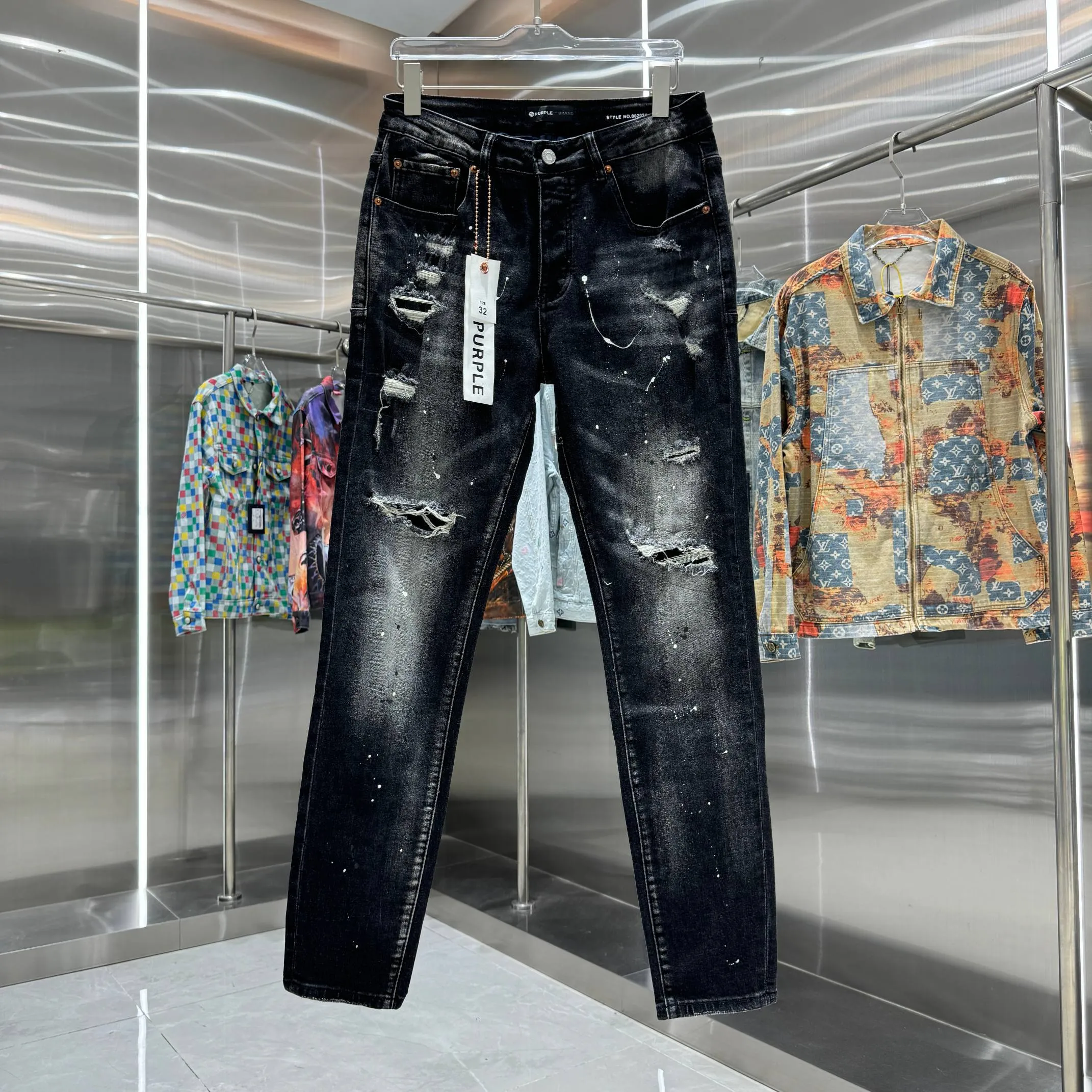 🅿️310 Purple Brand ripped graffiti craft street fashion slim fit stretch jeans Color Black Size 30 32 34 36 38