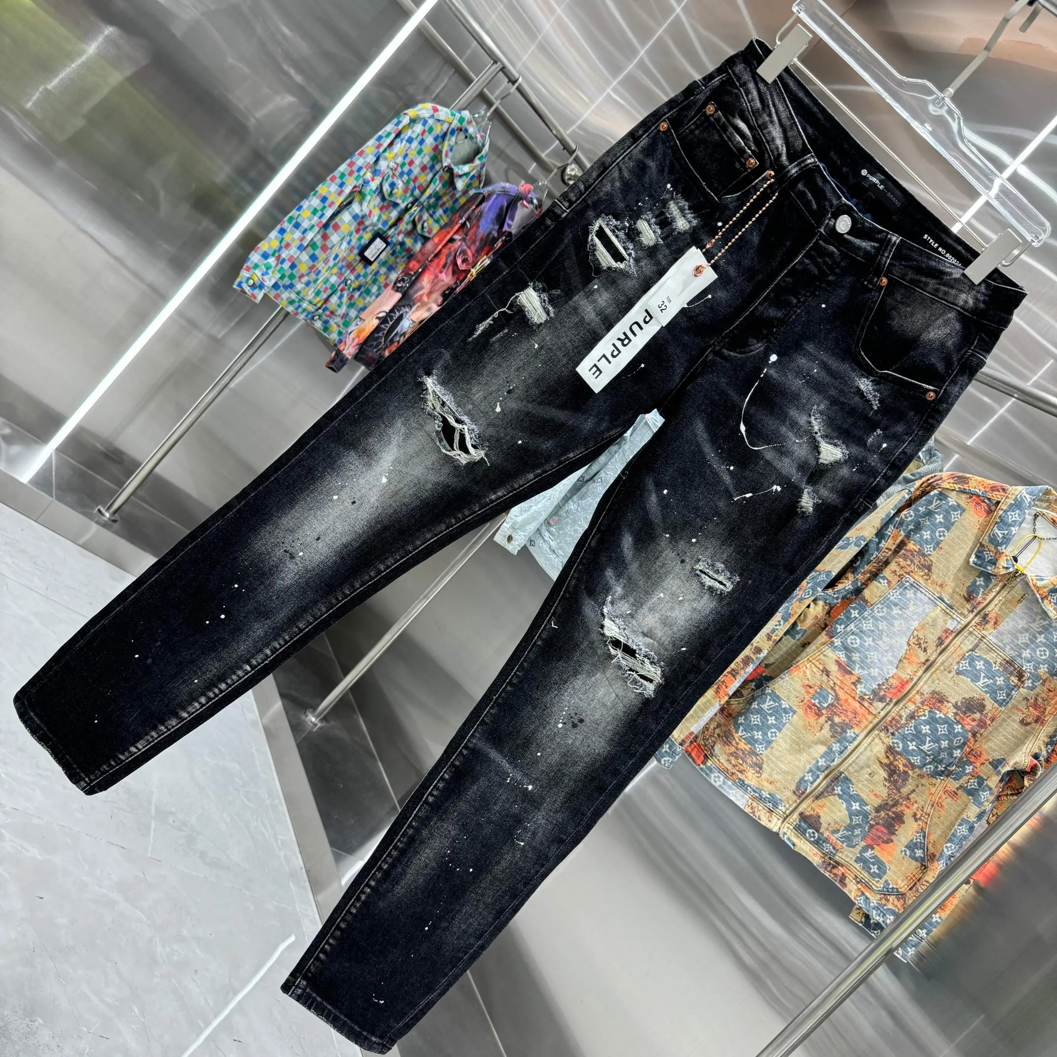 🅿️310 Purple Brand ripped graffiti craft street fashion slim fit stretch jeans Color Black Size 30 32 34 36 38