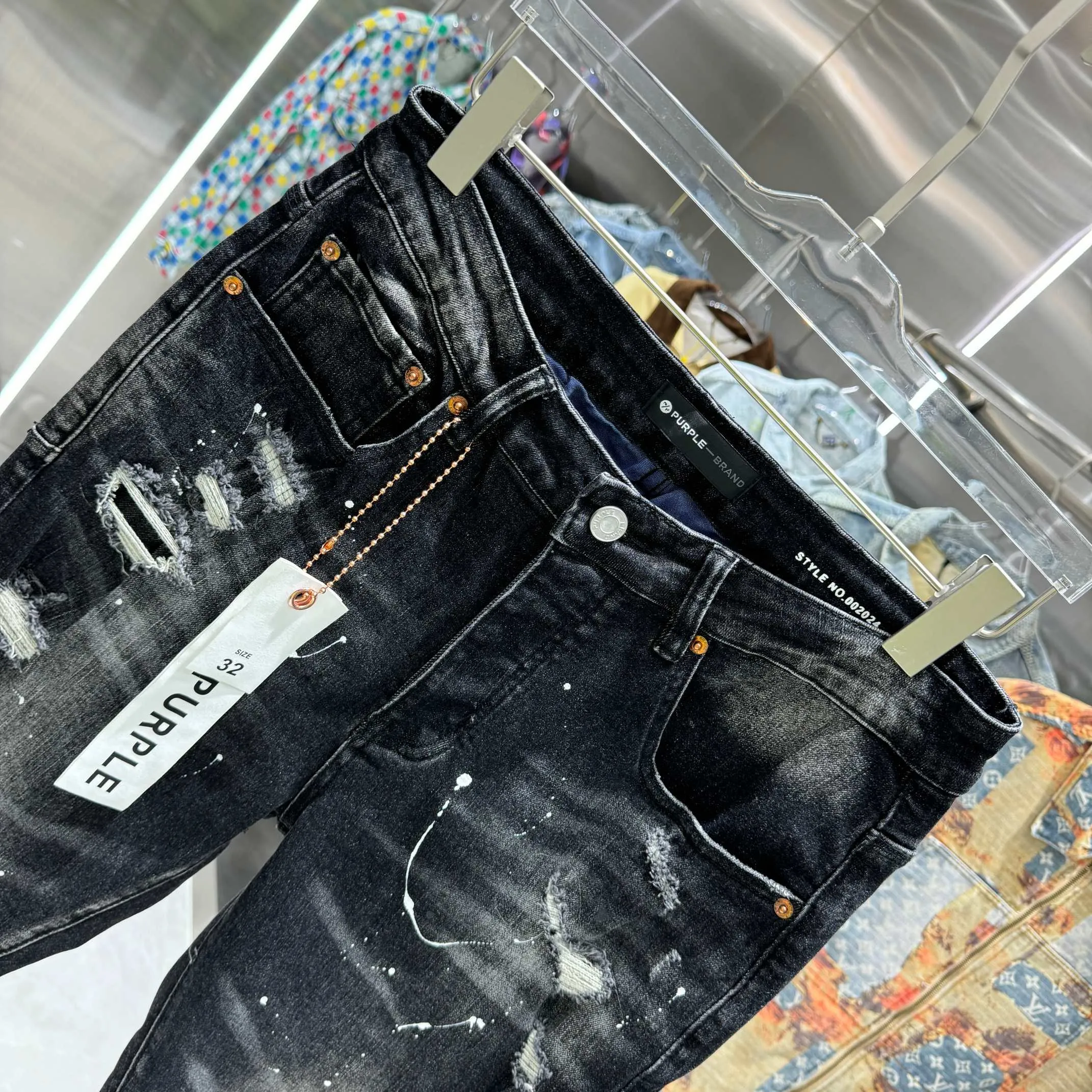 🅿️310 Purple Brand ripped graffiti craft street fashion slim fit stretch jeans Color Black Size 30 32 34 36 38