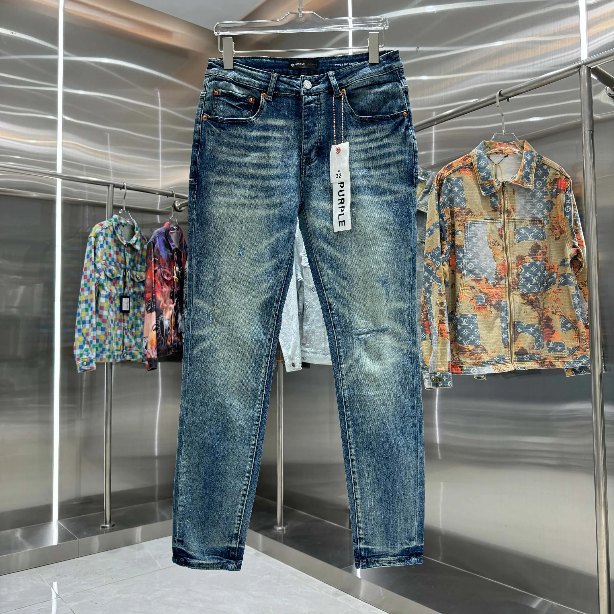 🅿️310 Purple Brand ripped craft street fashion slim fit stretch jeans color blue code number 30 32 34 36 38