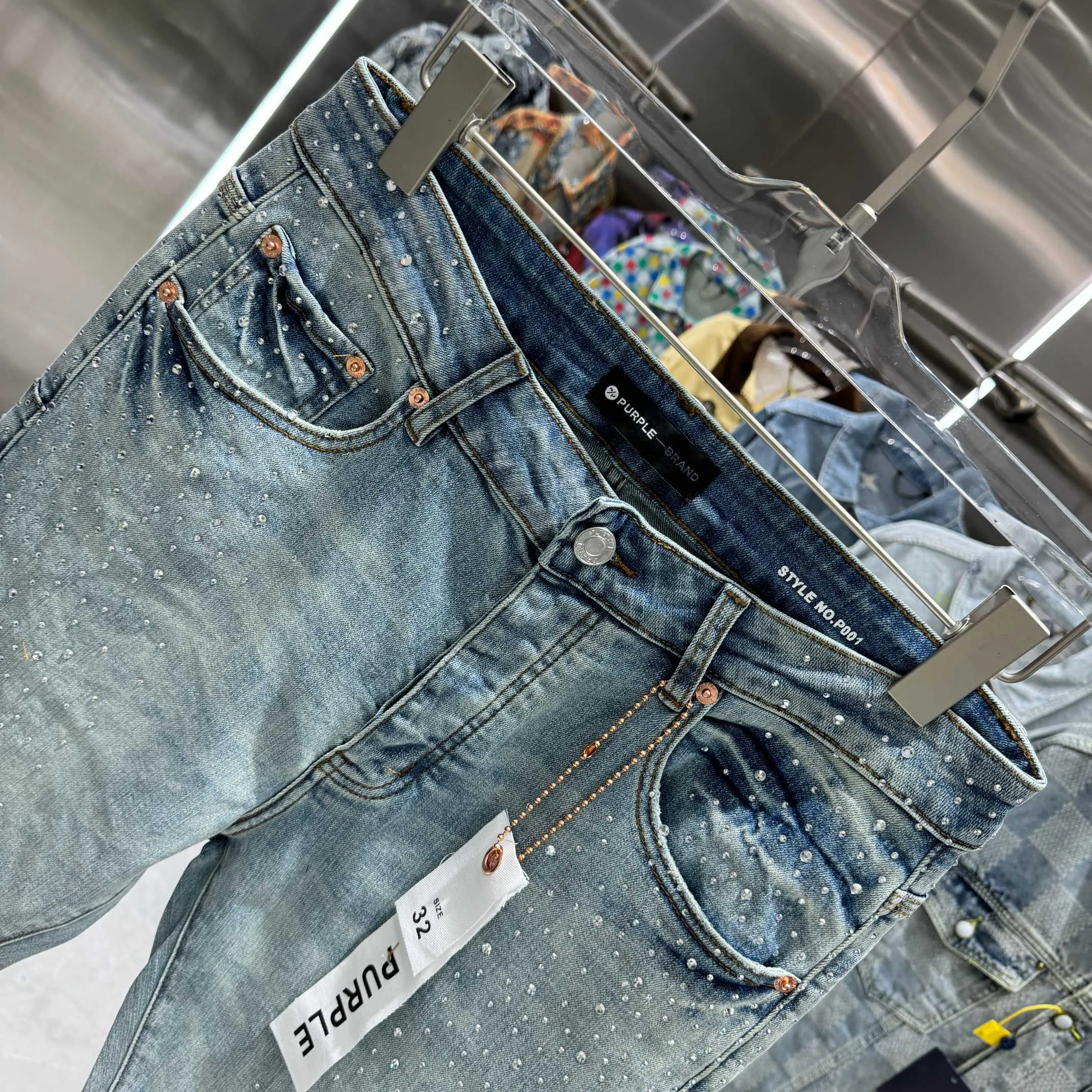 🅿️310 Purple Brand heavy-duty hot-drilling process street fashion slim fit stretch jeans color light blue code number 30 32 34 36 38