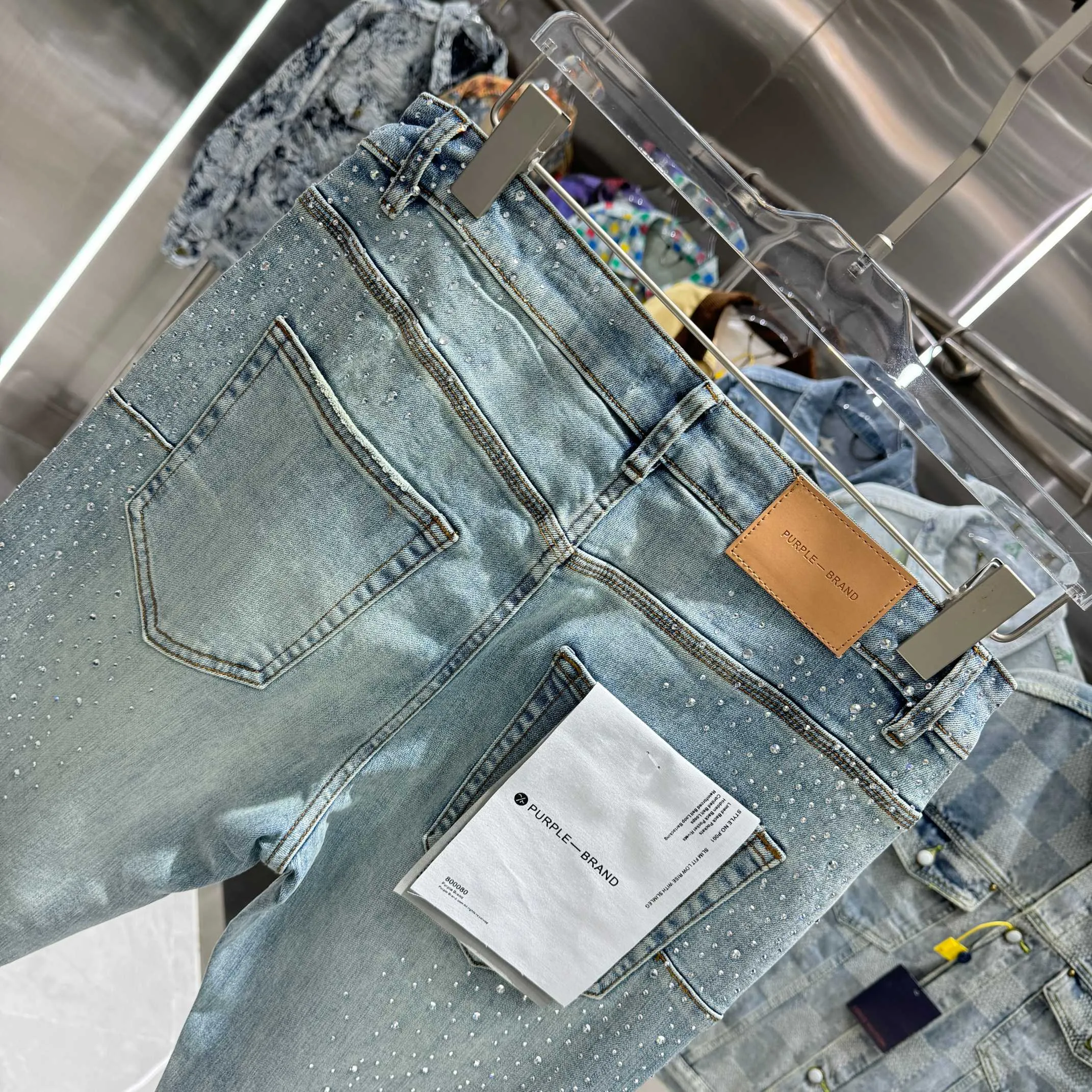 🅿️310 Purple Brand heavy-duty hot-drilling process street fashion slim fit stretch jeans color light blue code number 30 32 34 36 38