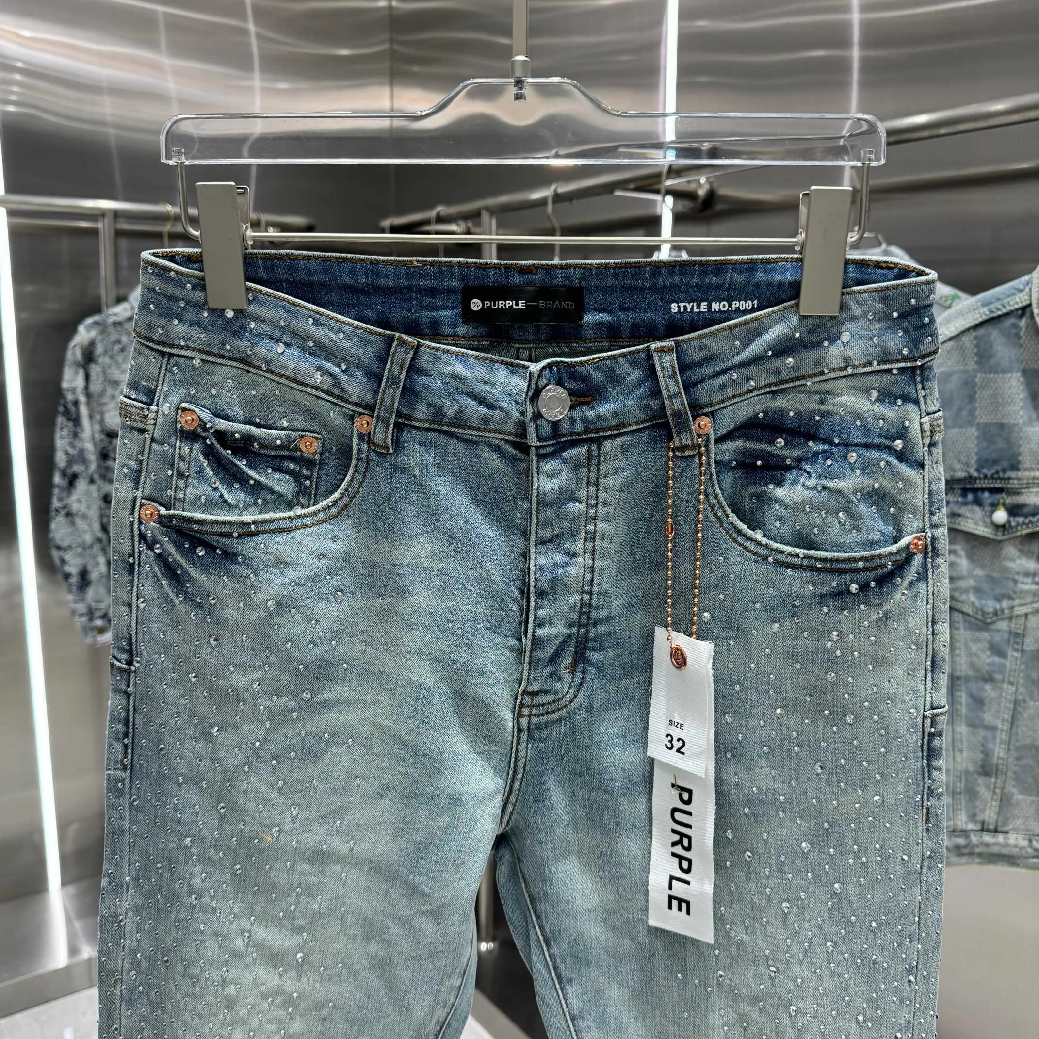 🅿️310 Purple Brand heavy-duty hot-drilling process street fashion slim fit stretch jeans color light blue code number 30 32 34 36 38
