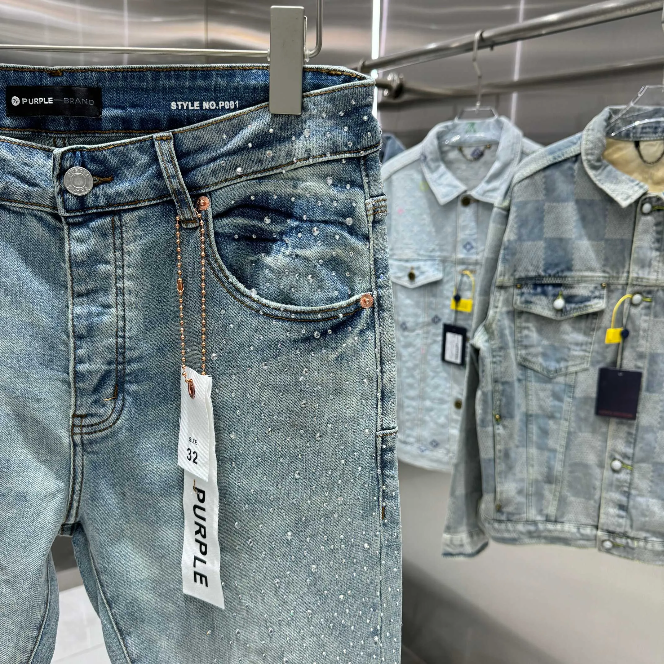 🅿️310 Purple Brand heavy-duty hot-drilling process street fashion slim fit stretch jeans color light blue code number 30 32 34 36 38