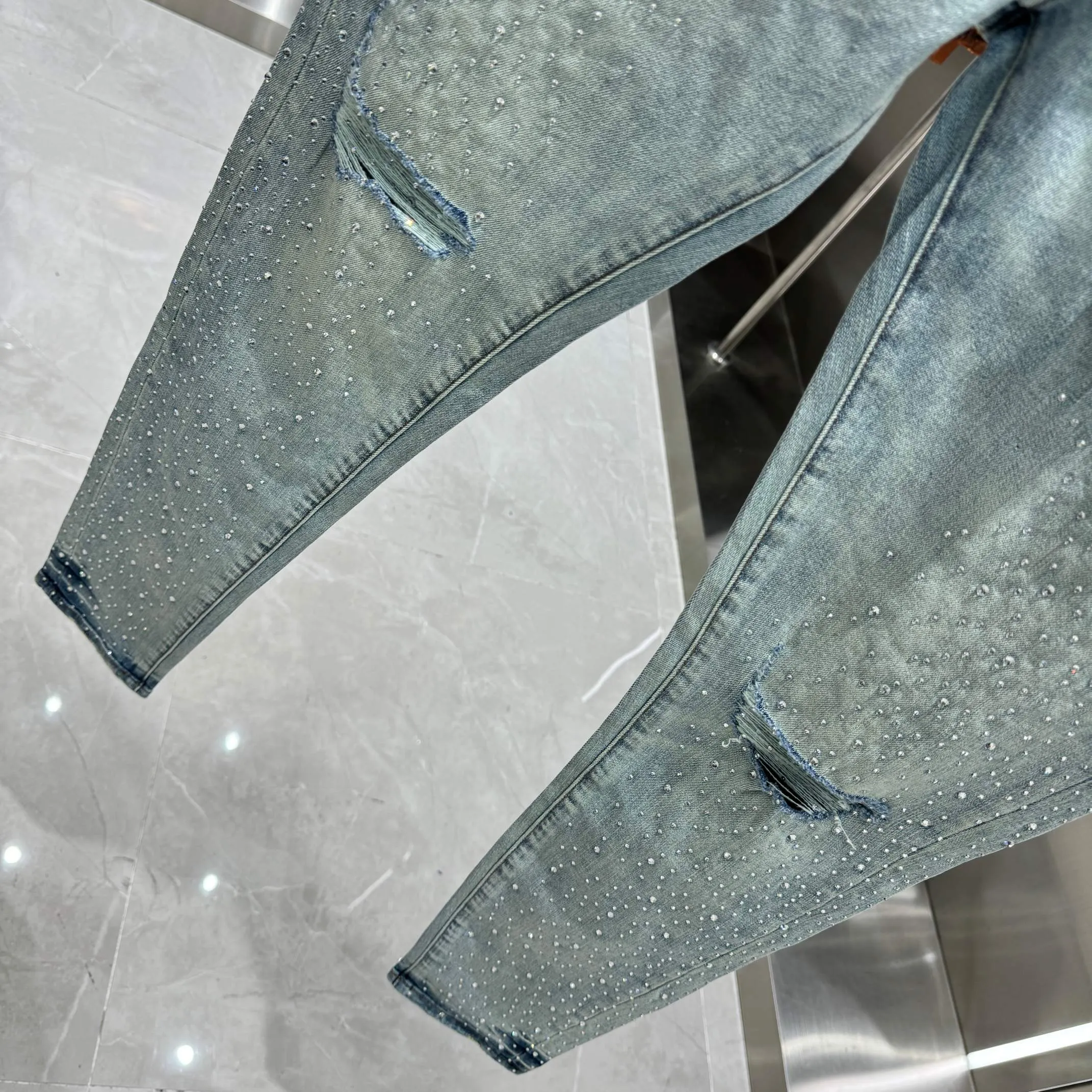 🅿️310 Purple Brand heavy-duty hot-drilling process street fashion slim fit stretch jeans color light blue code number 30 32 34 36 38