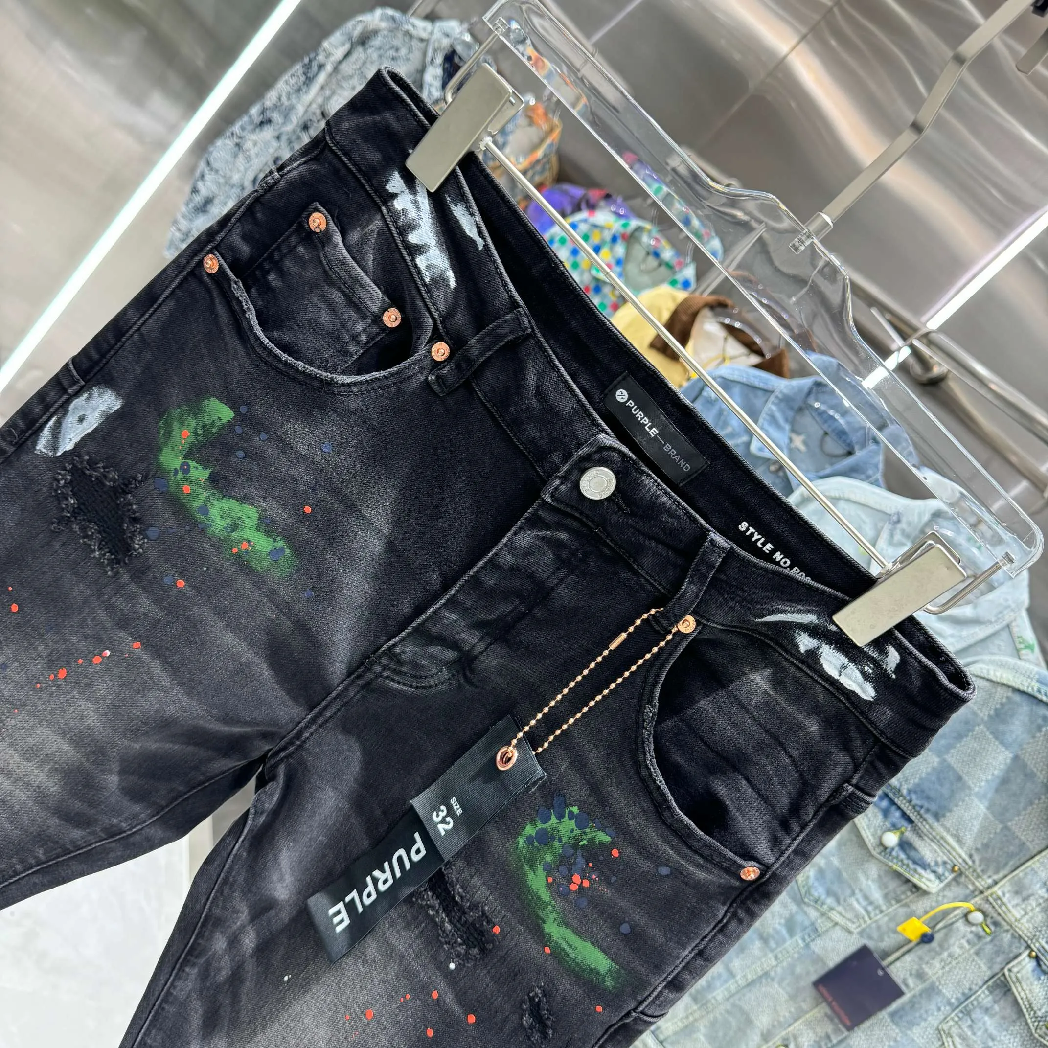 🅿️310 Purple Brand ripped graffiti craft street fashion slim fit stretch jeans Color Black Size 30 32 34 36 38