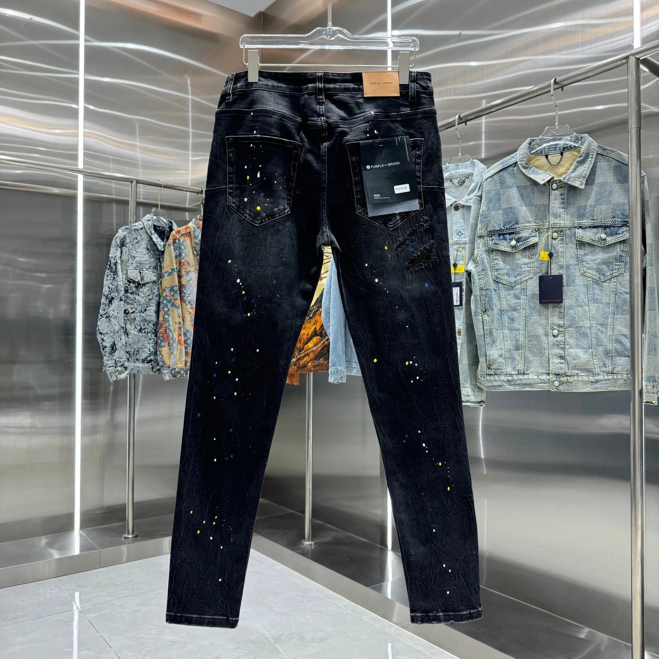 🅿️310 Purple Brand ripped graffiti craft street fashion slim fit stretch jeans Color Black Size 30 32 34 36 38