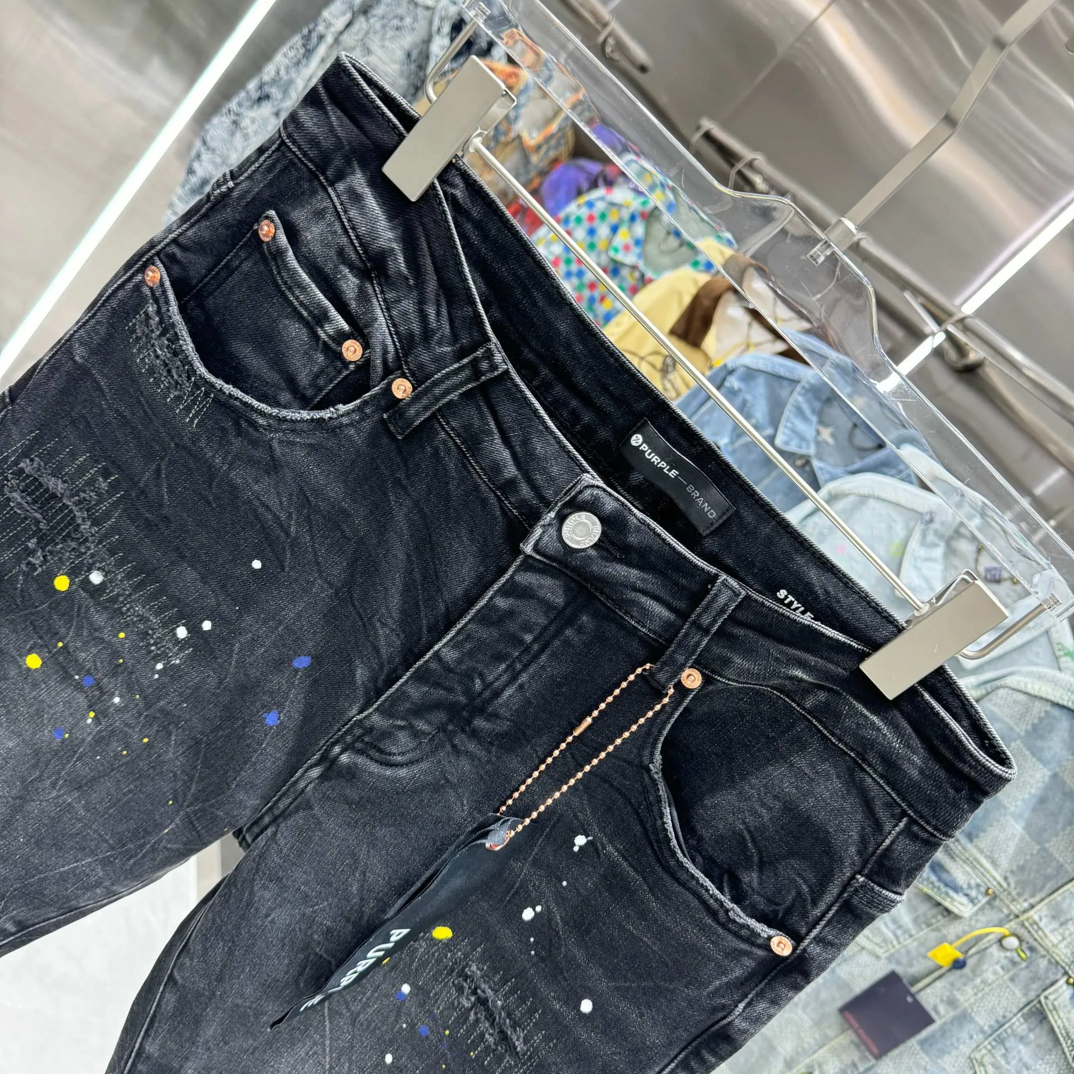 🅿️310 Purple Brand ripped graffiti craft street fashion slim fit stretch jeans Color Black Size 30 32 34 36 38