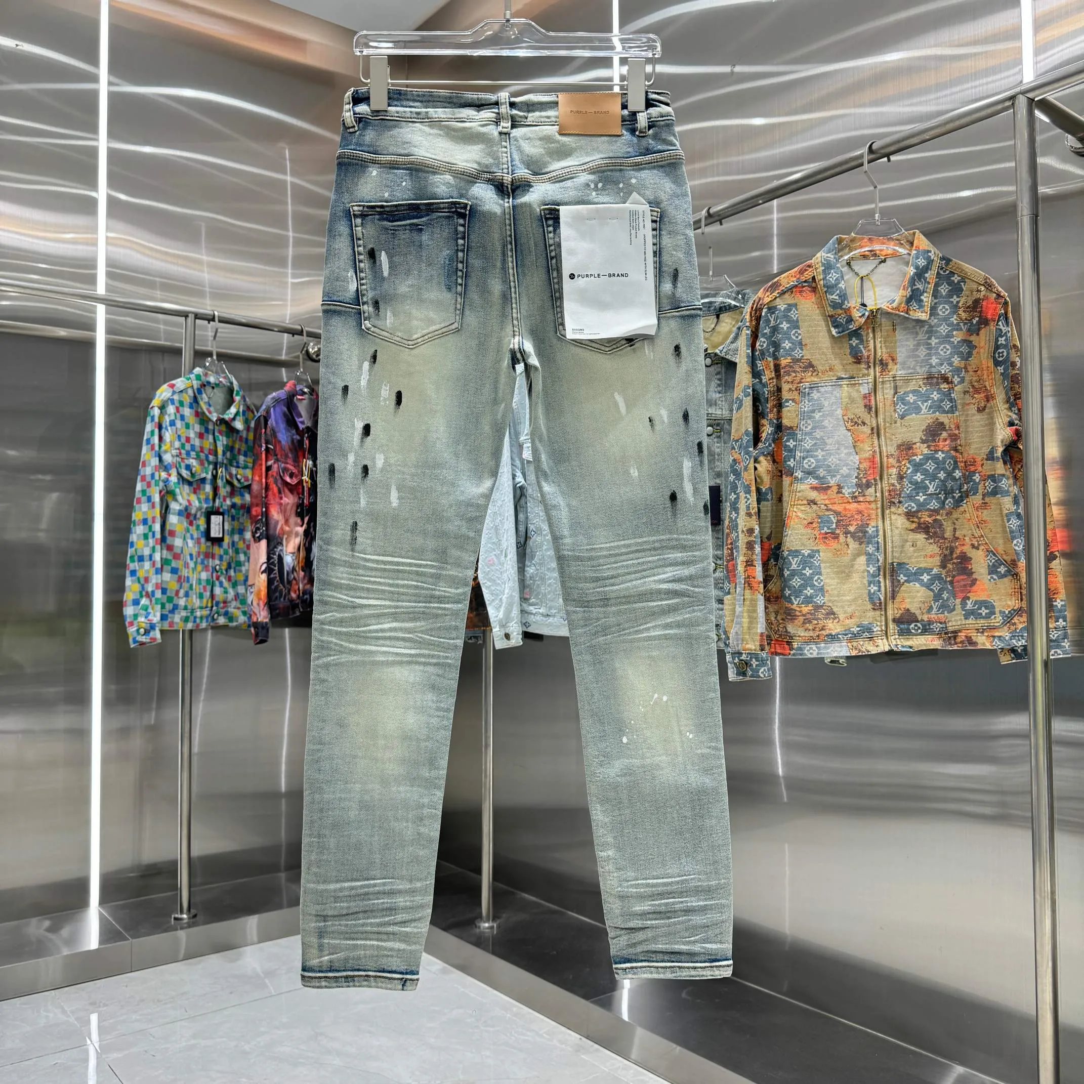 🅿️310 Purple Brand ripped graffiti craft street fashion slim fit stretch jeans color light blue size 30 32 34 36 38