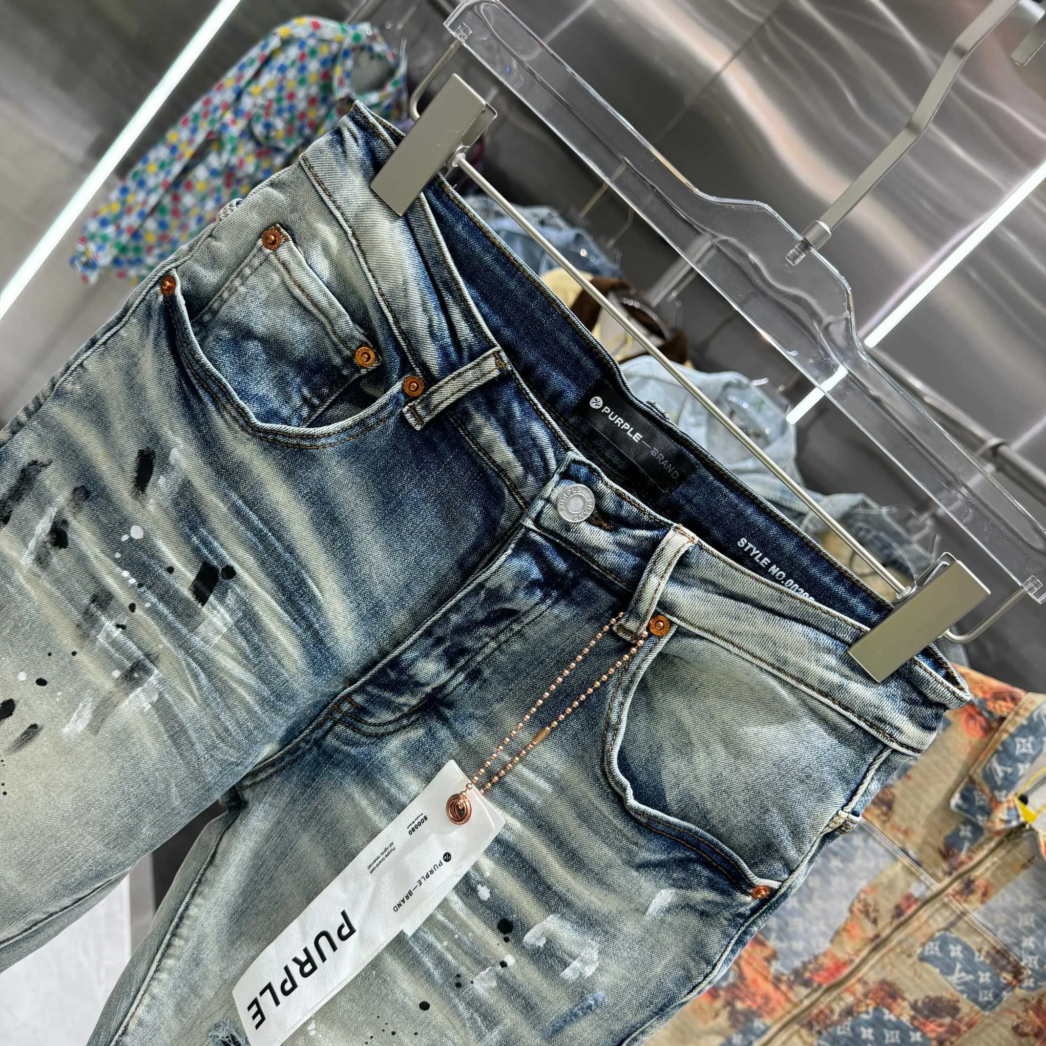 🅿️310 Purple Brand ripped graffiti craft street fashion slim fit stretch jeans color light blue size 30 32 34 36 38