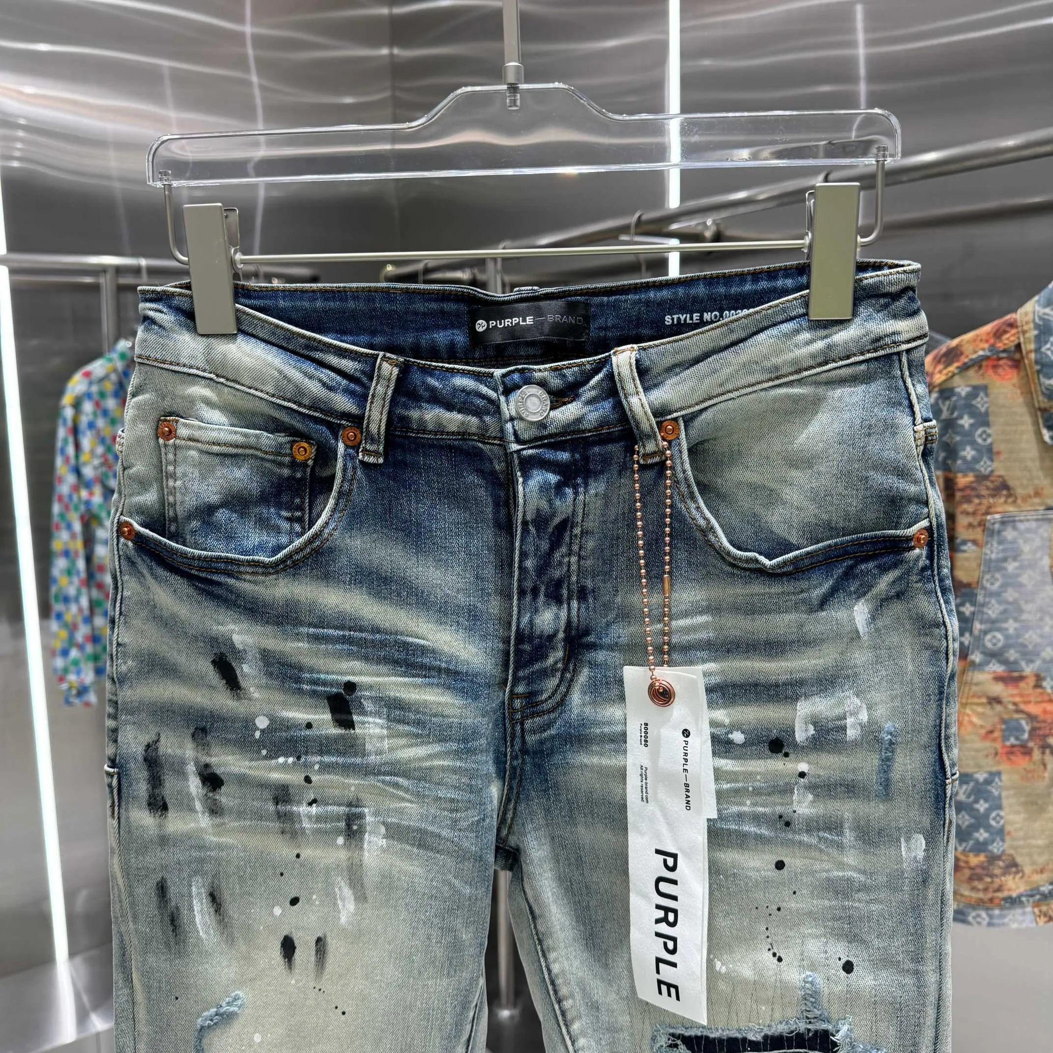 🅿️310 Purple Brand ripped graffiti craft street fashion slim fit stretch jeans color light blue size 30 32 34 36 38
