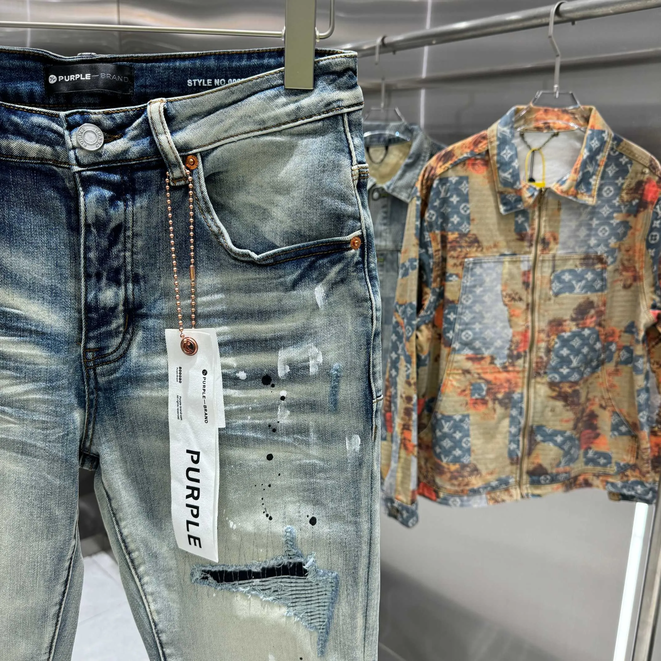 🅿️310 Purple Brand ripped graffiti craft street fashion slim fit stretch jeans color light blue size 30 32 34 36 38